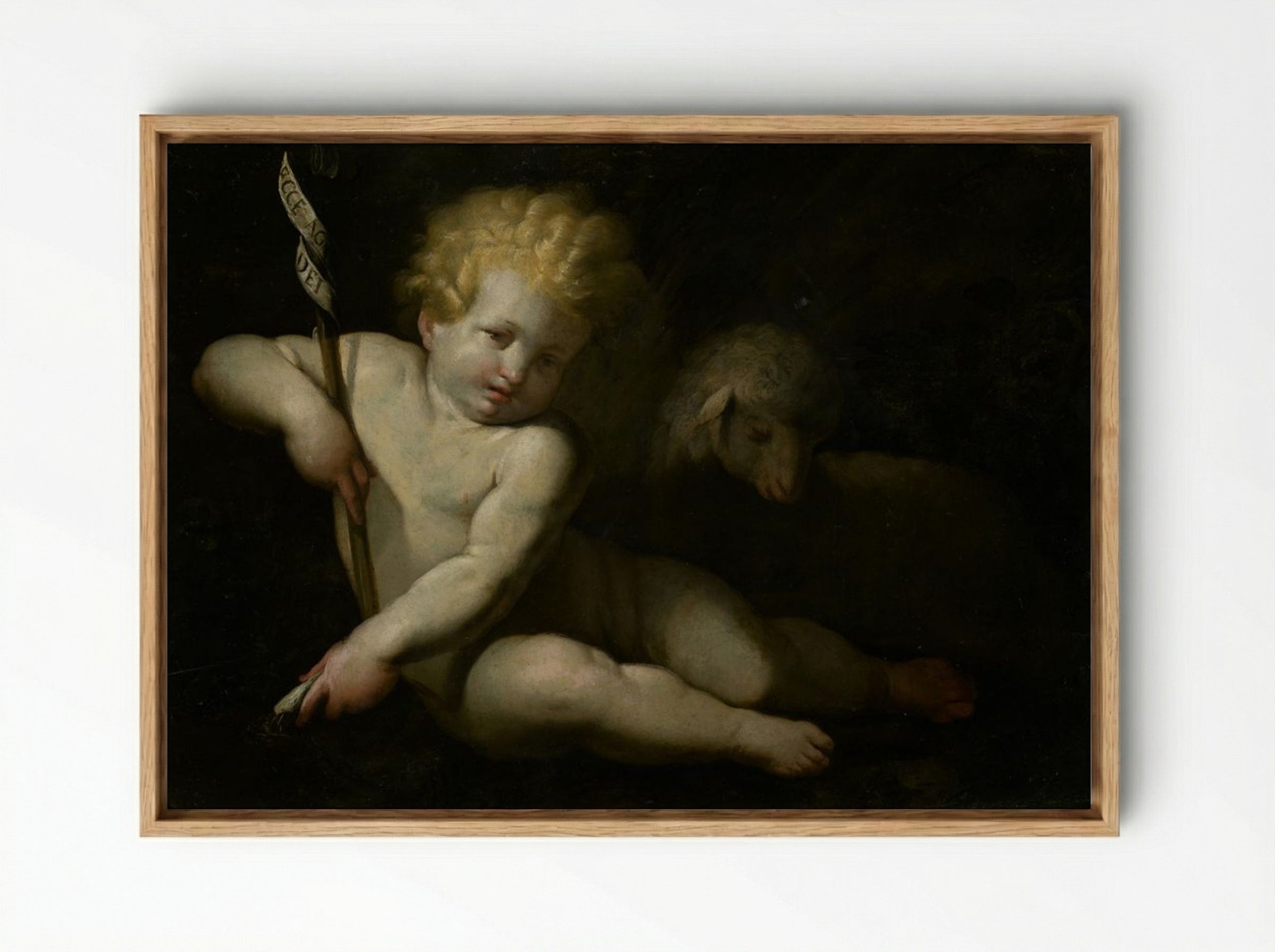 Ecce Agnus Dei (Infant Saint John the Baptist with Lamb) - Bartolomé Esteban Murillo - Framed Canvas Wood