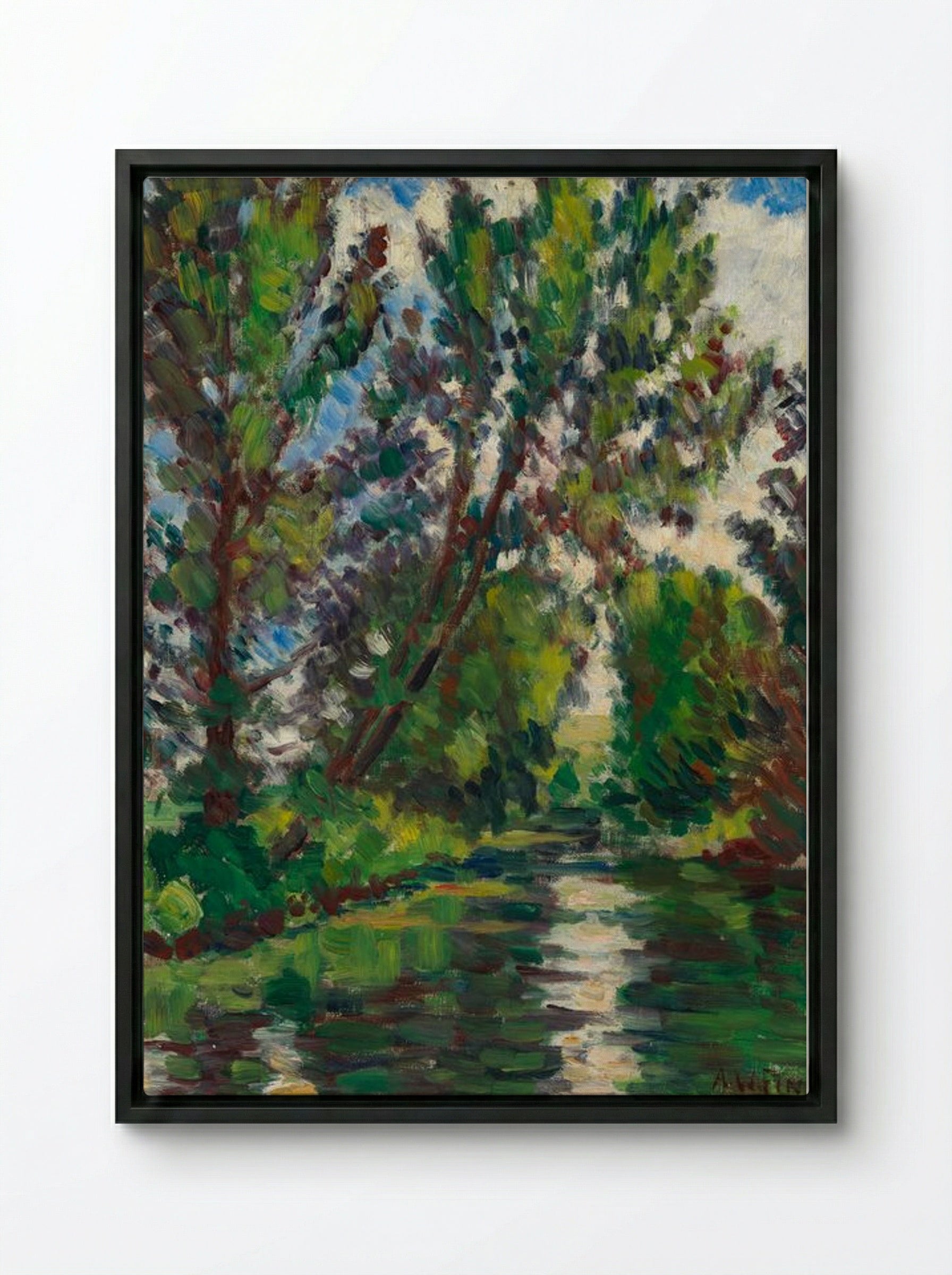 River Landscape - Alfred William Finch - Framed Canvas Black
