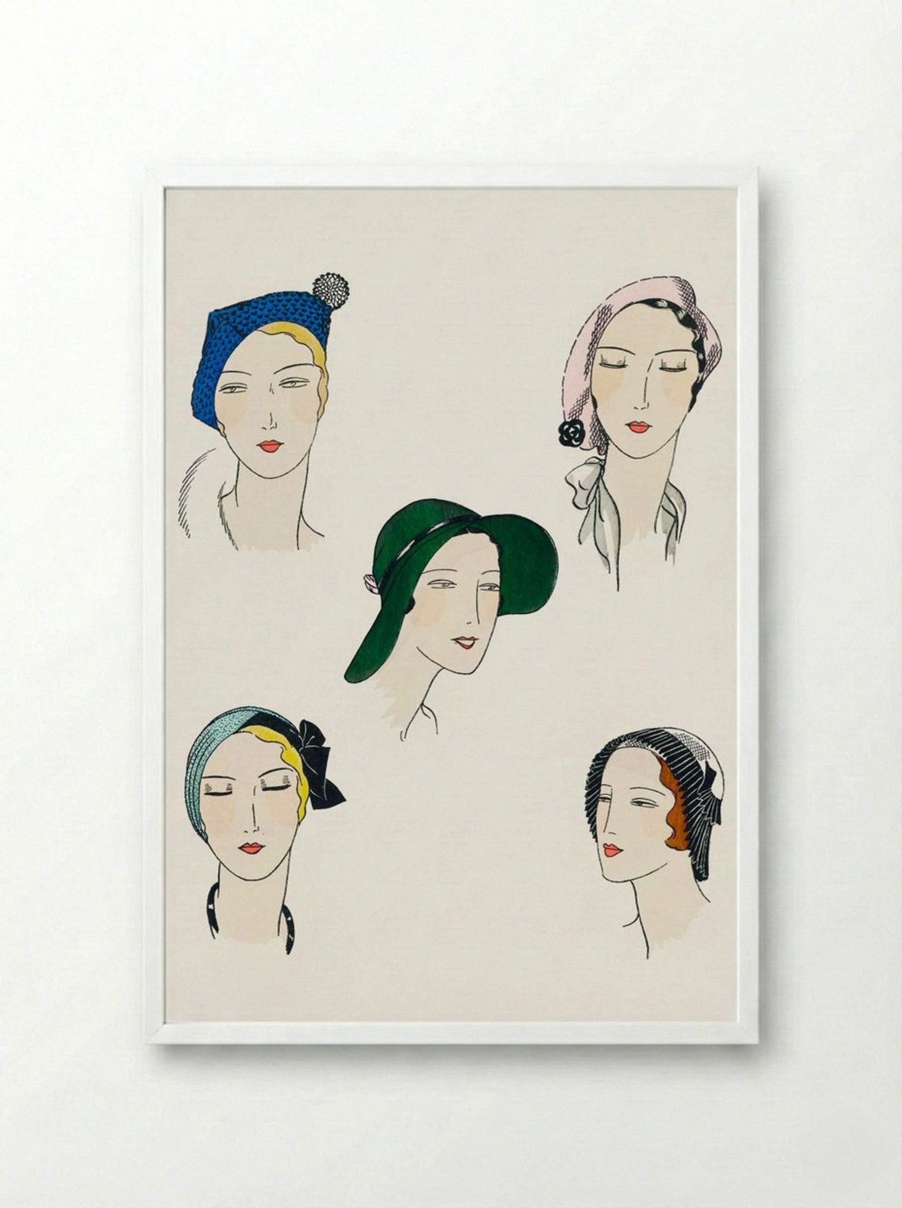 The Pretty Seasonal Hats - Fine Art Print - Framed Print White