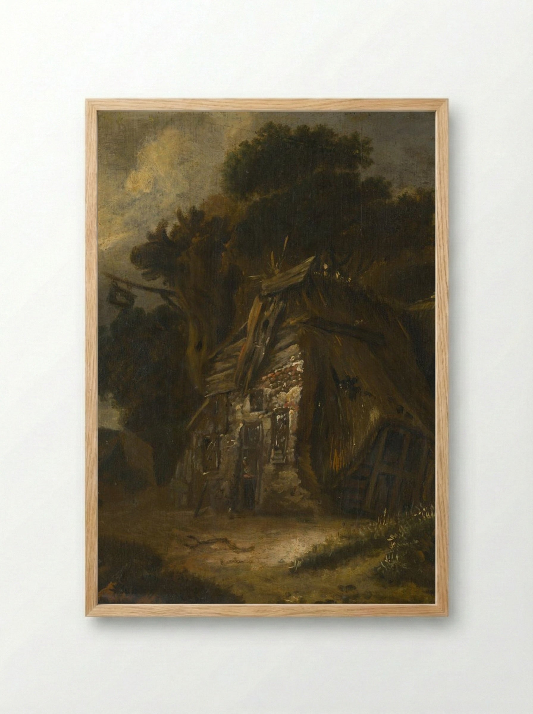 Thatched Hut in Landscape - Fine Art Print - Framed Print Wood