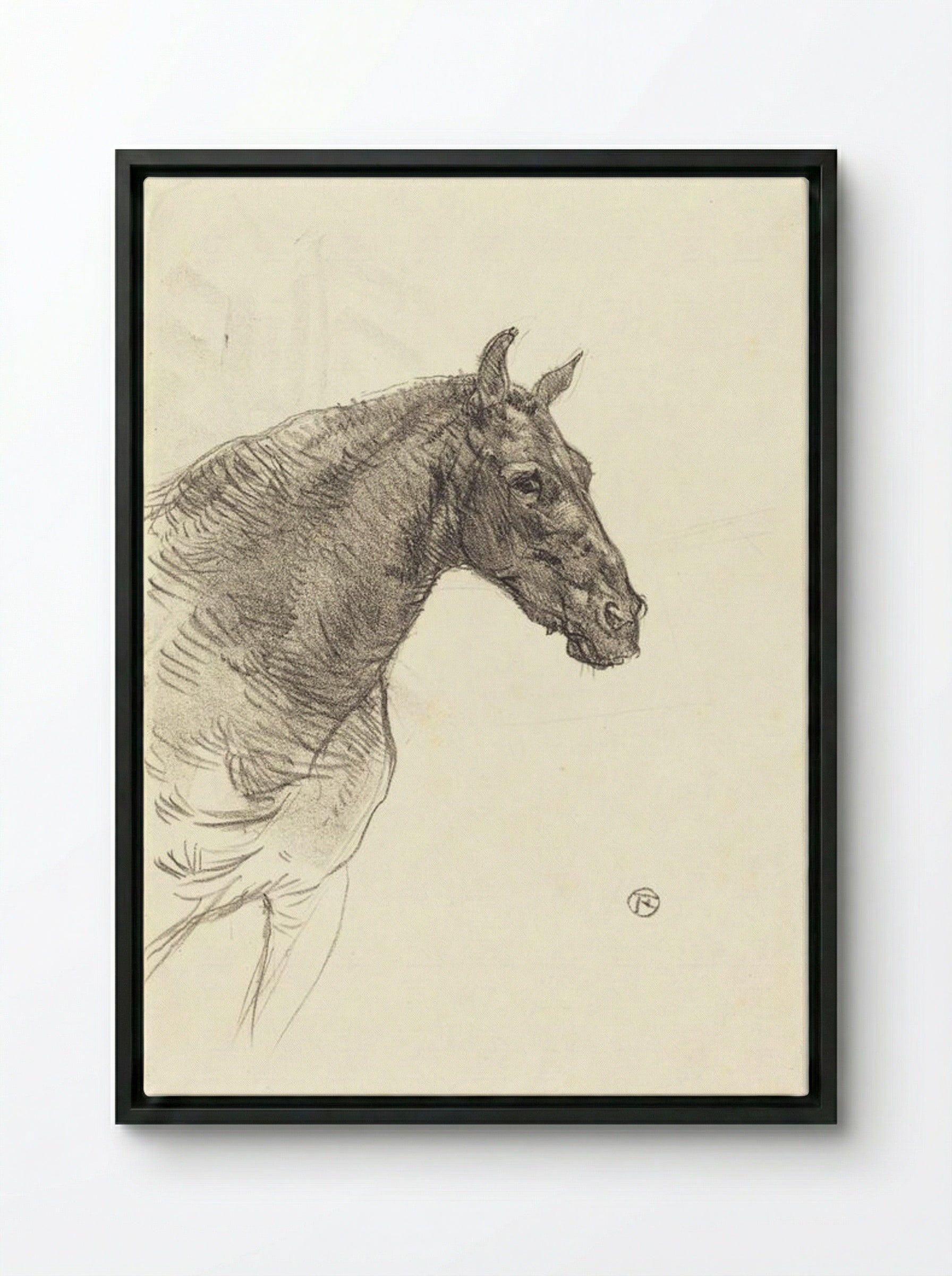 Le Vieux Cheval (Old Horse) - Henri de Toulouse-Lautrec - Framed Canvas Black