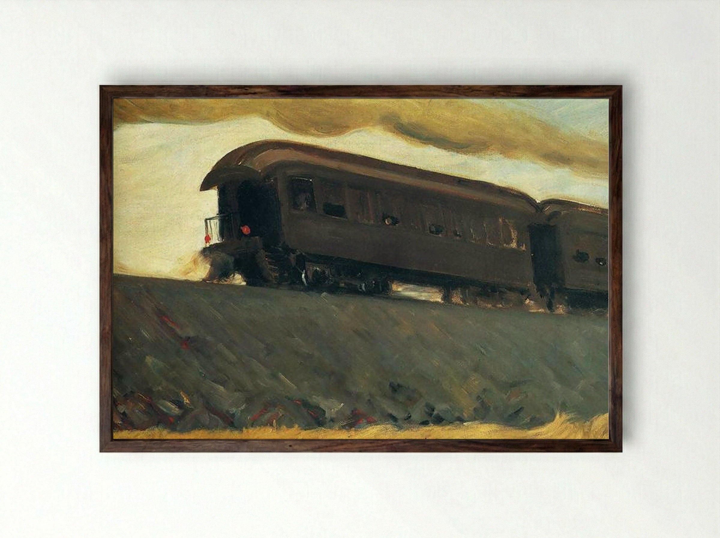 Railroad Train - Edward Hopper - Framed Print Dark Wood