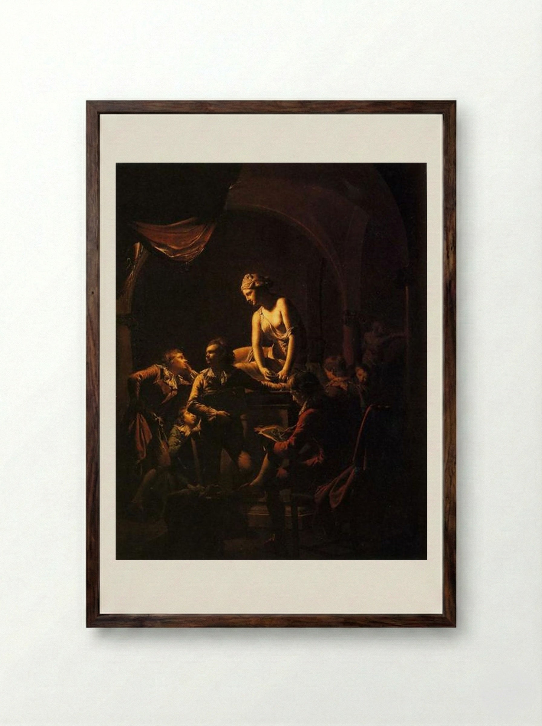 An Academy by Lamplight - Joseph Wright - Framed Print Dark Wood