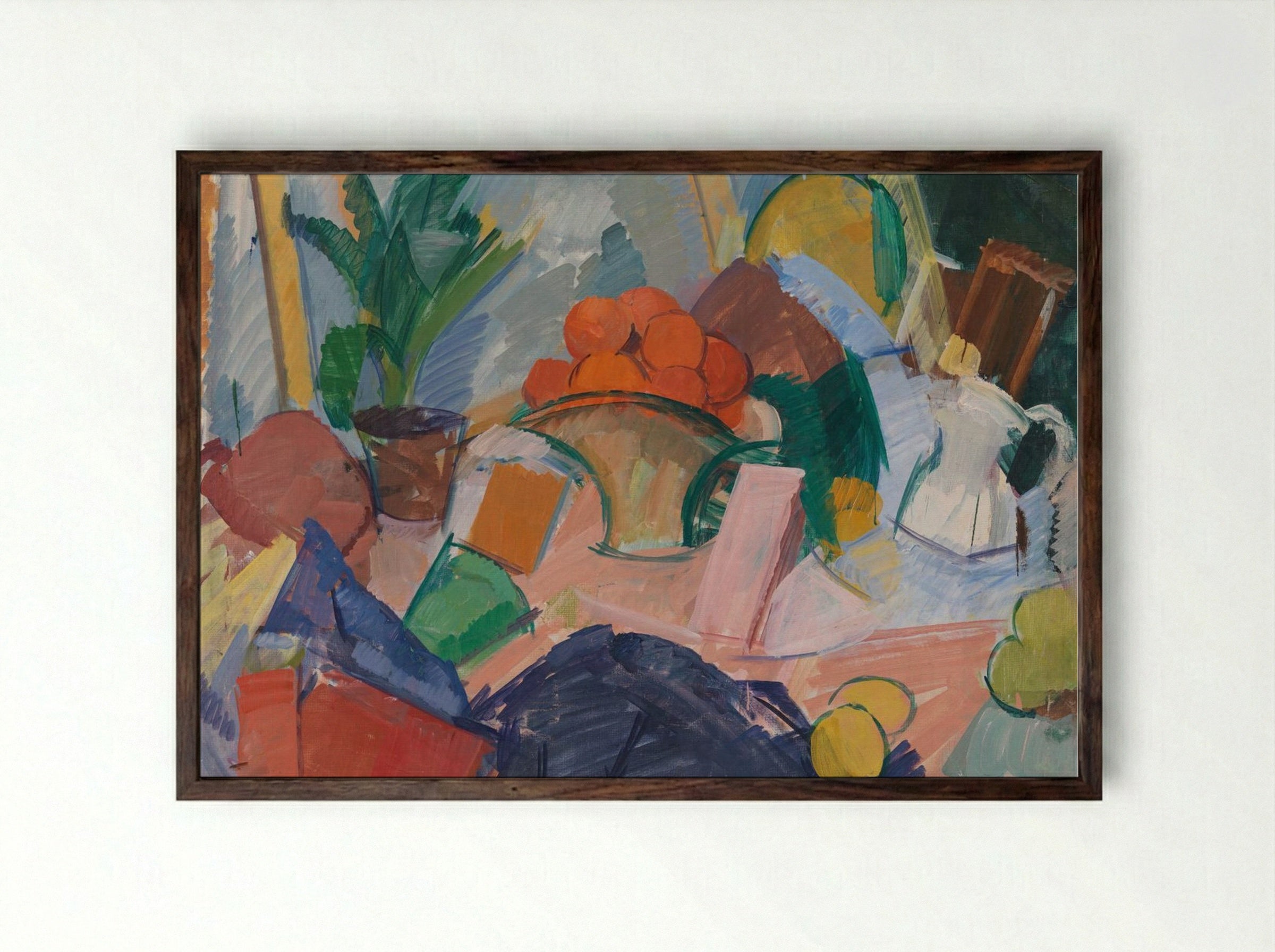 Still Life with Oranges in a Basket - Edvard Weie - Framed Print Dark Wood