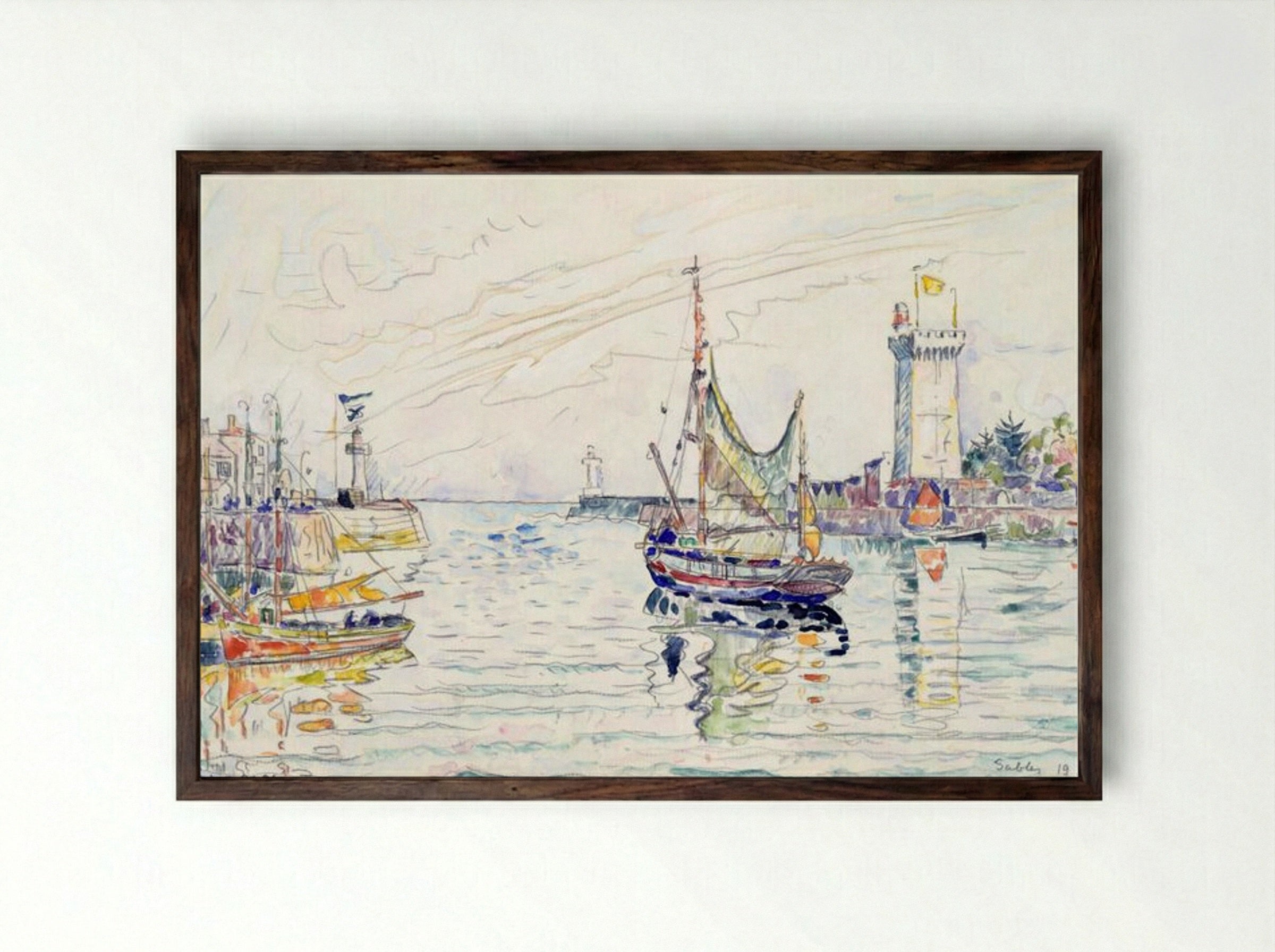 View of Les Sables d'Olonne - Paul Signac - Framed Print Dark Wood