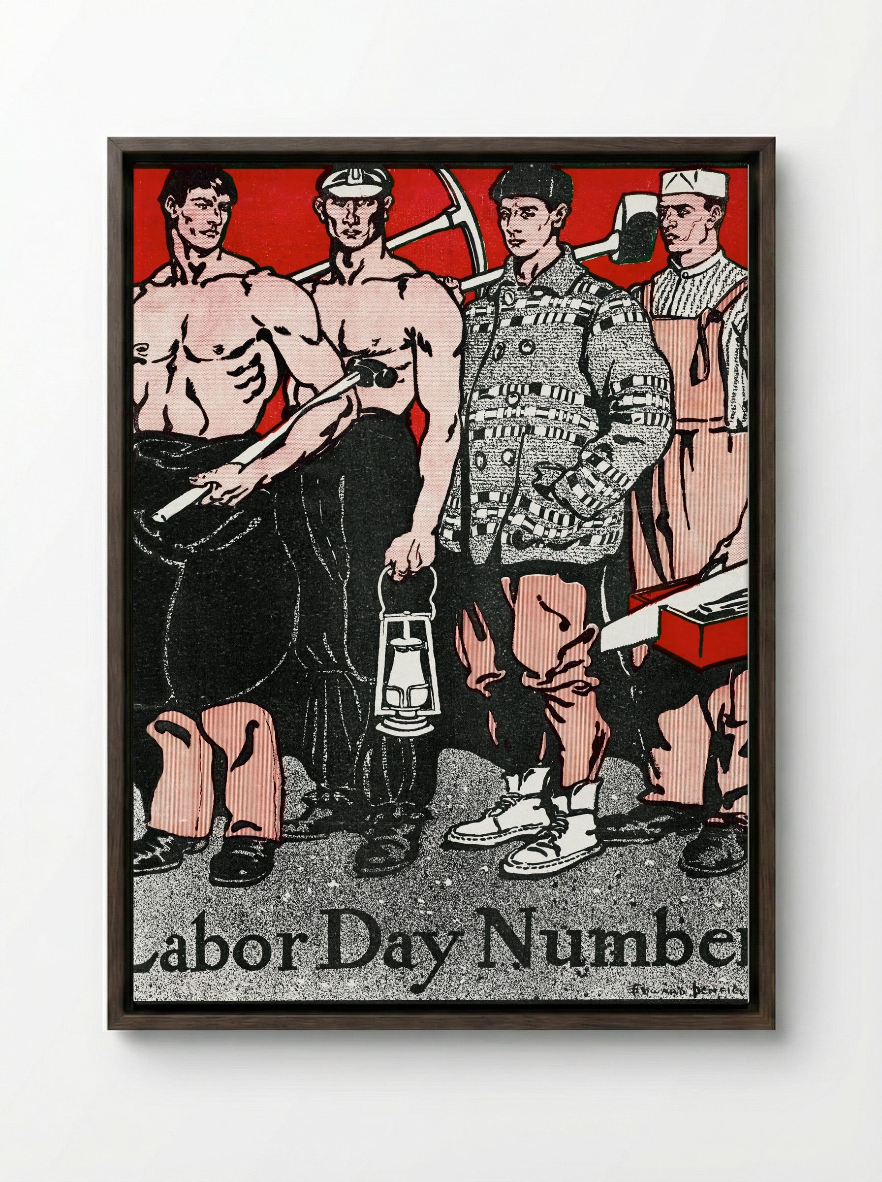 Labour Day Number - Edward Penfield - Framed Canvas Dark Wood