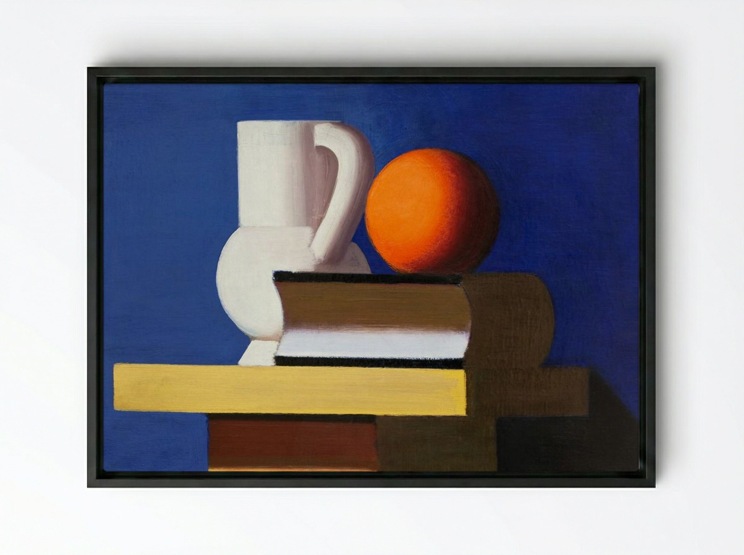 Arrangement with White Jug, Orange and Book - Vilhelm Lundstrøm - Framed Canvas Black
