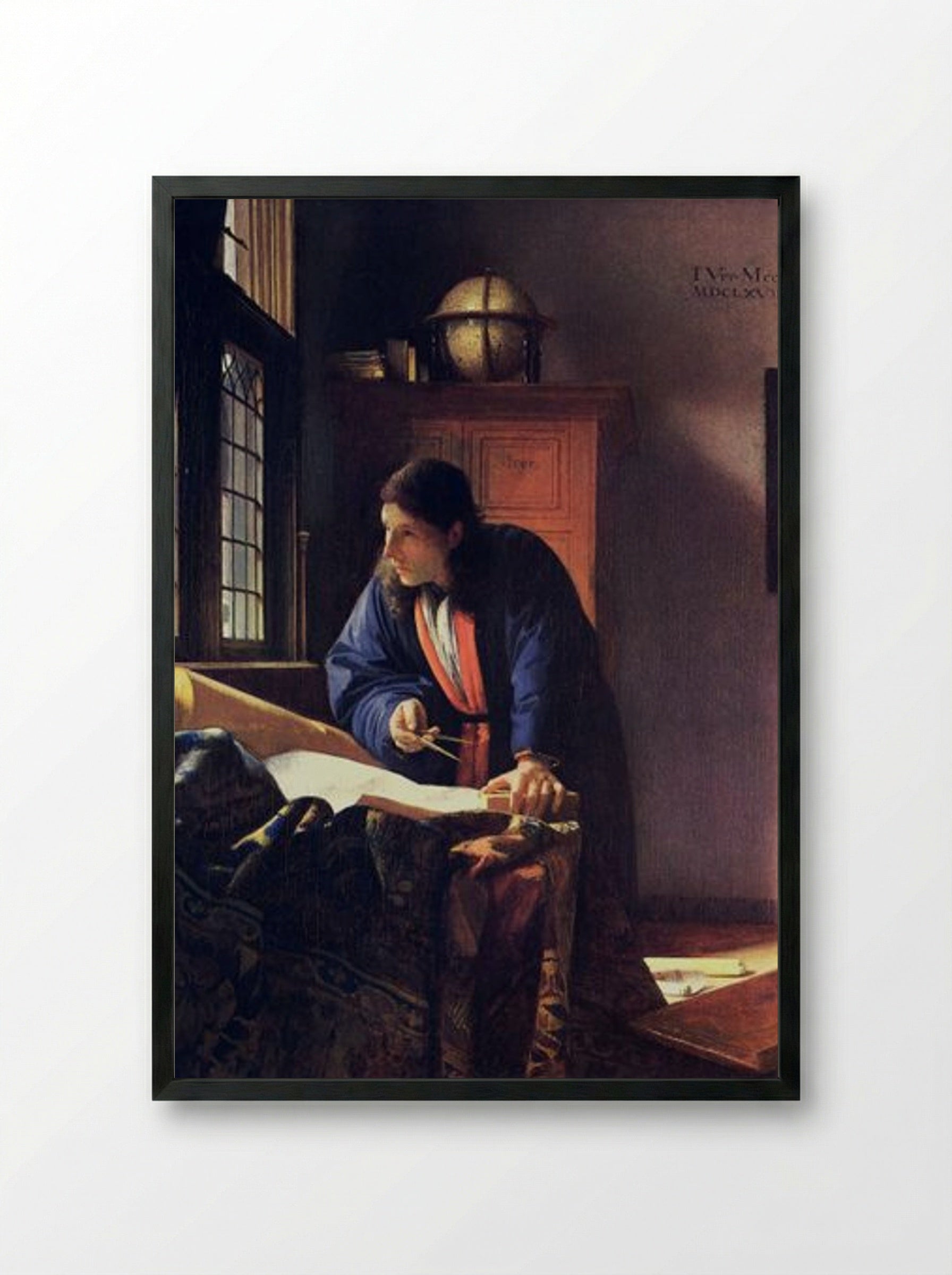 The Geographer - Johannes Vermeer - Framed Print Black