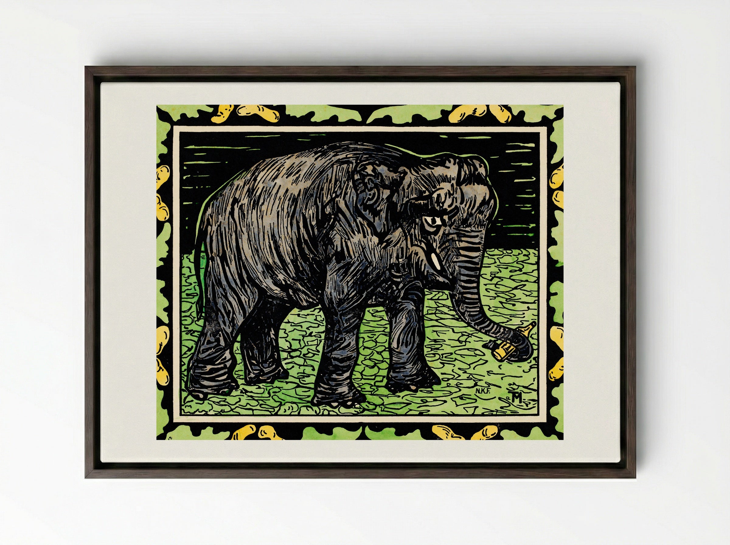 Olifant met fles (Elephant with Bottle) - Theo van Hoytema - Framed Canvas Dark Wood