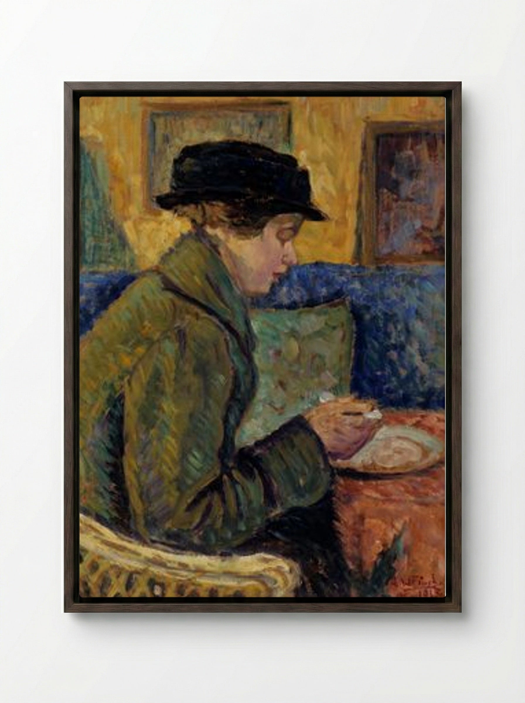 Woman in Profile - Alfred William Finch - Framed Canvas Dark Wood