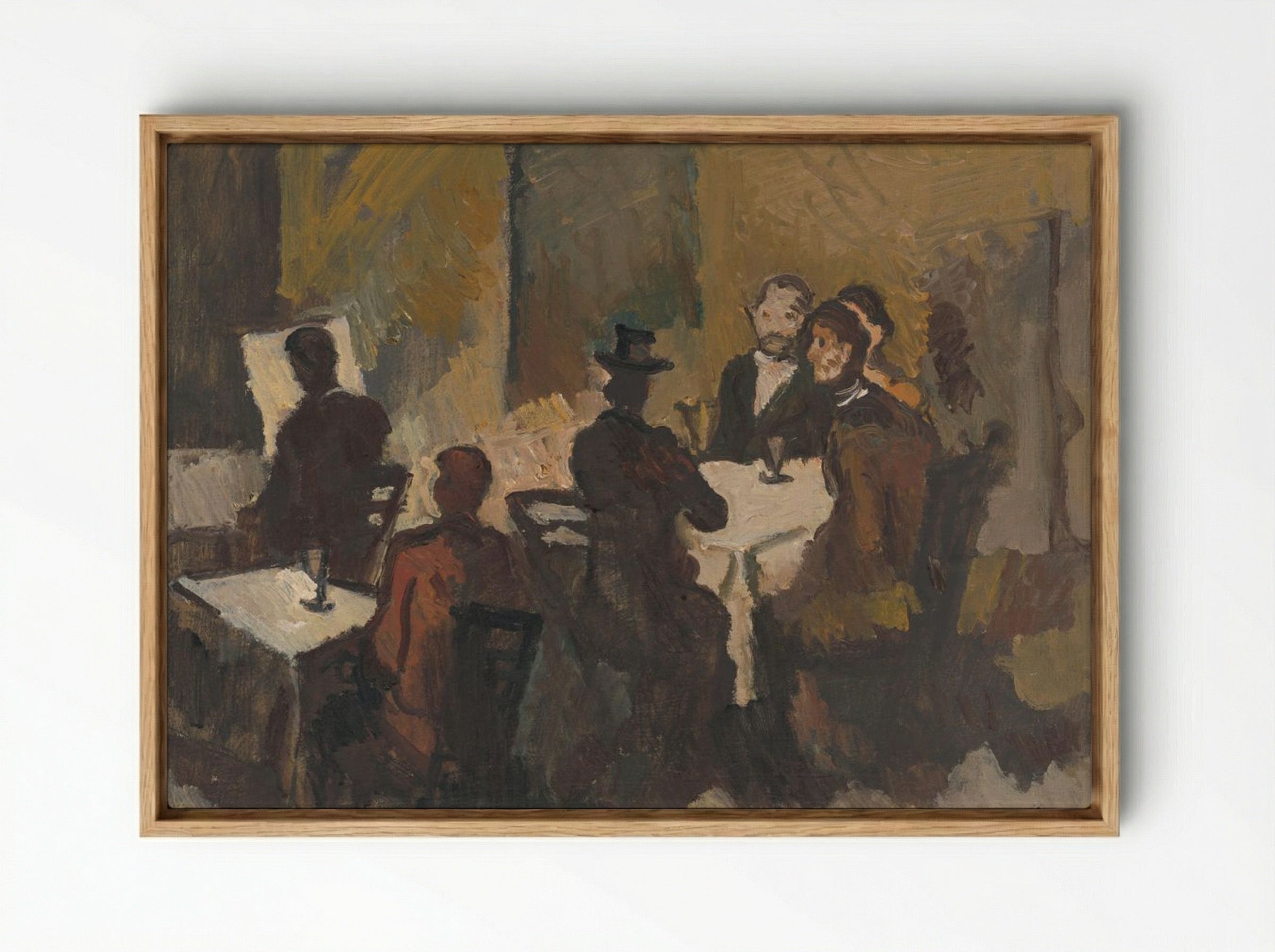 Company in a Coffee Shop - Cyprián Majerník - Framed Canvas Wood