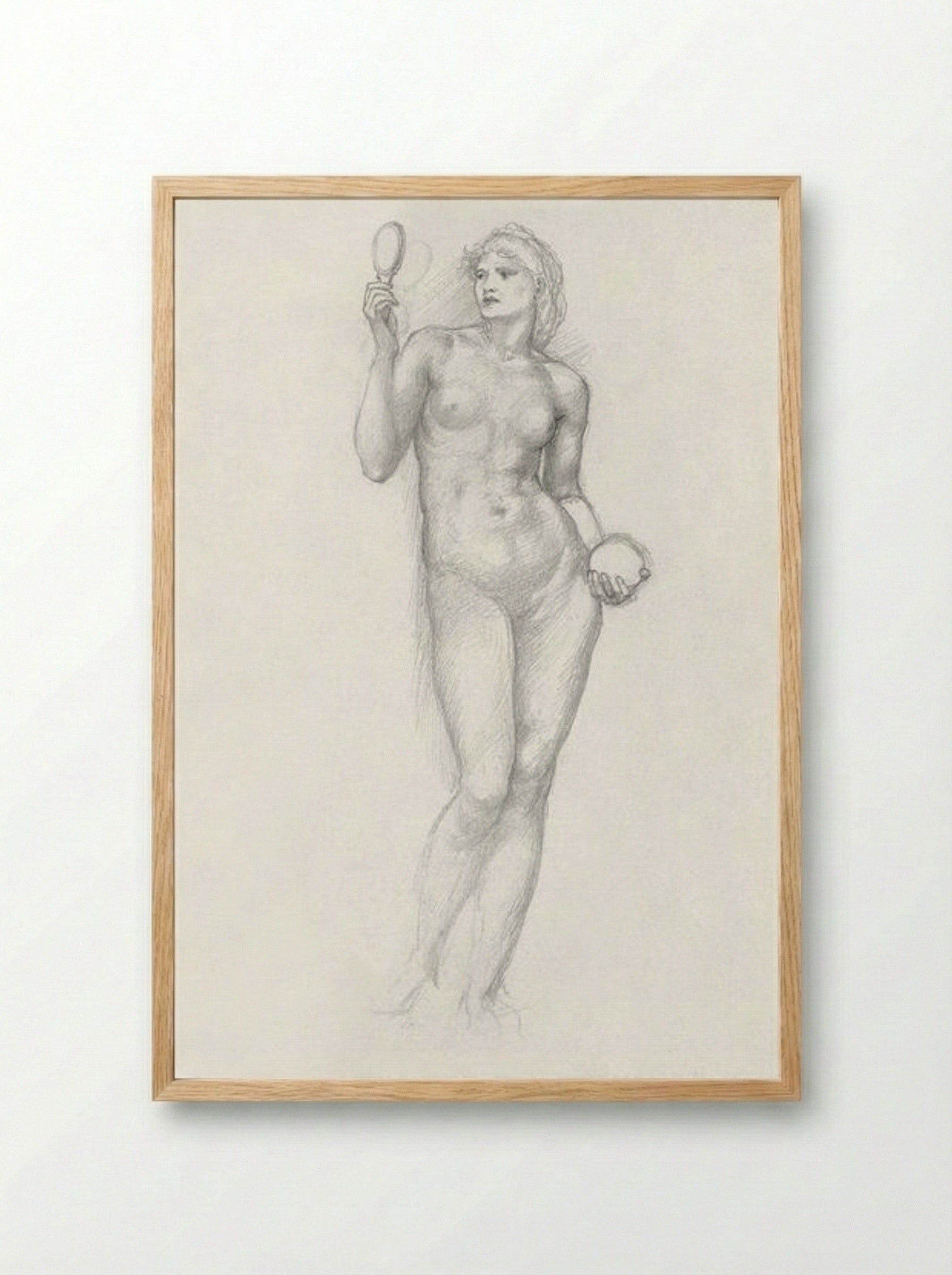 Nude Female Figure with Mirror - Edward Burne-Jones - Framed Print Wood