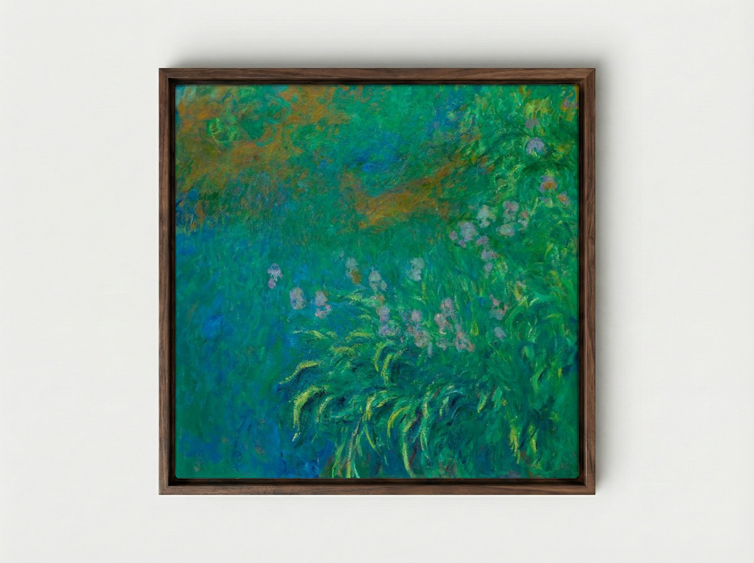 Irises - Claude Monet - Framed Canvas Dark Wood