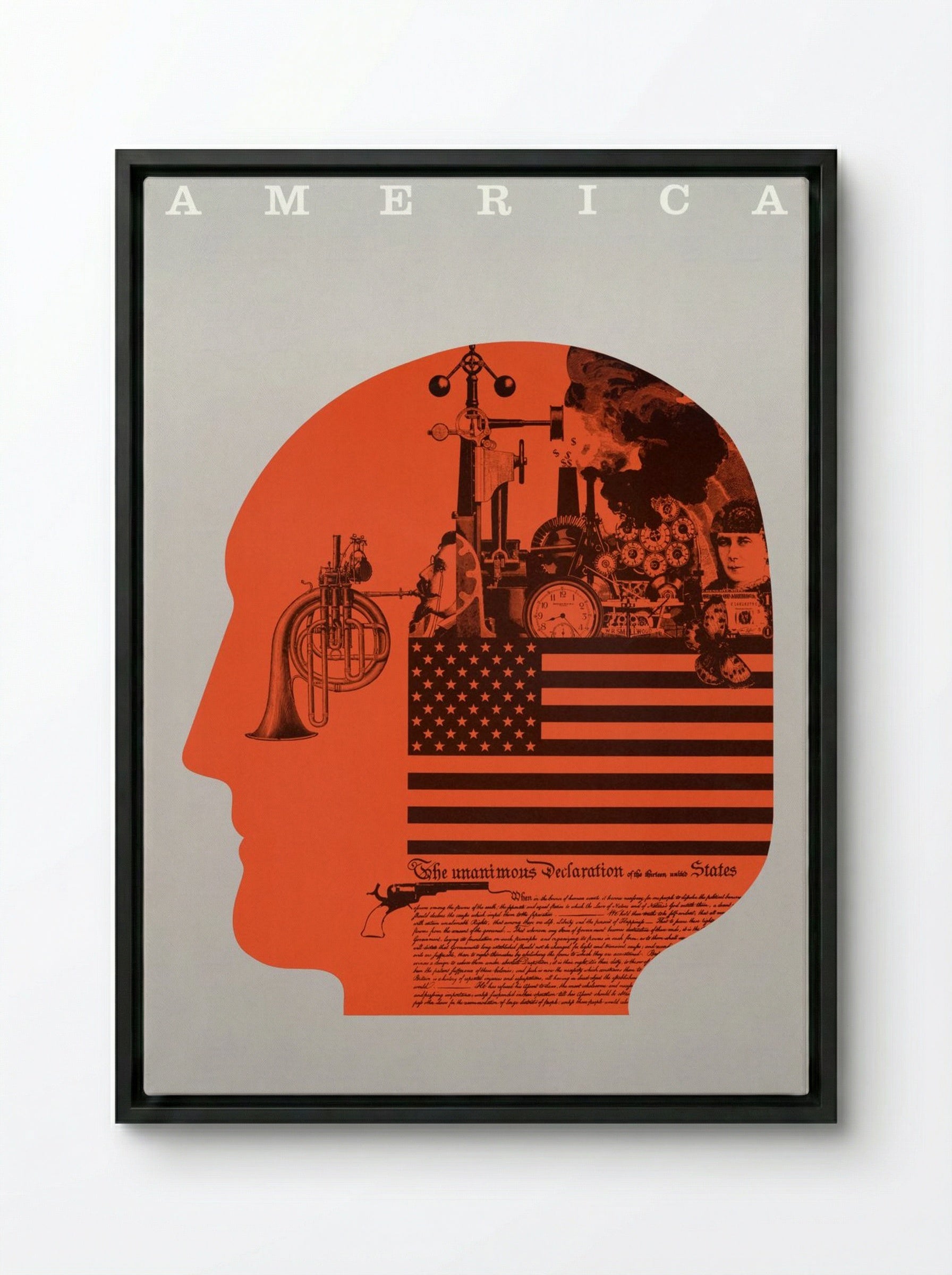 America: The Unanimous Declaration of the Thirteen United States - Fine Art Print - Framed Canvas Black