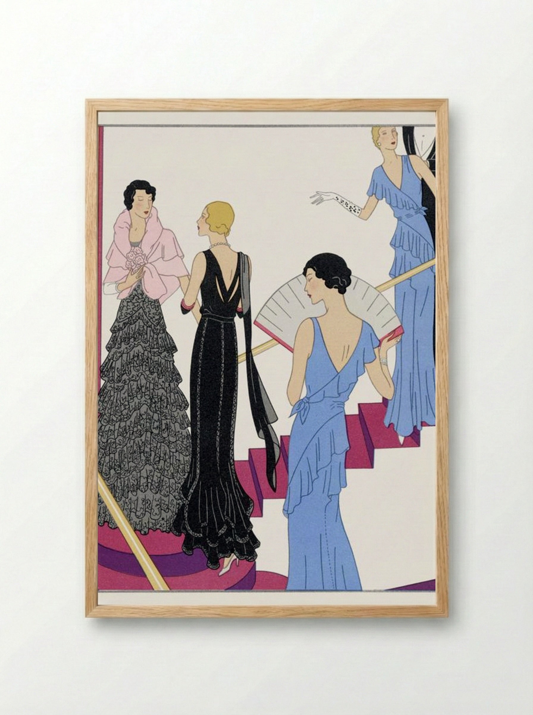 Lace Evening Dress with a Moire Cape - Redfern Ltd. - Framed Print Wood