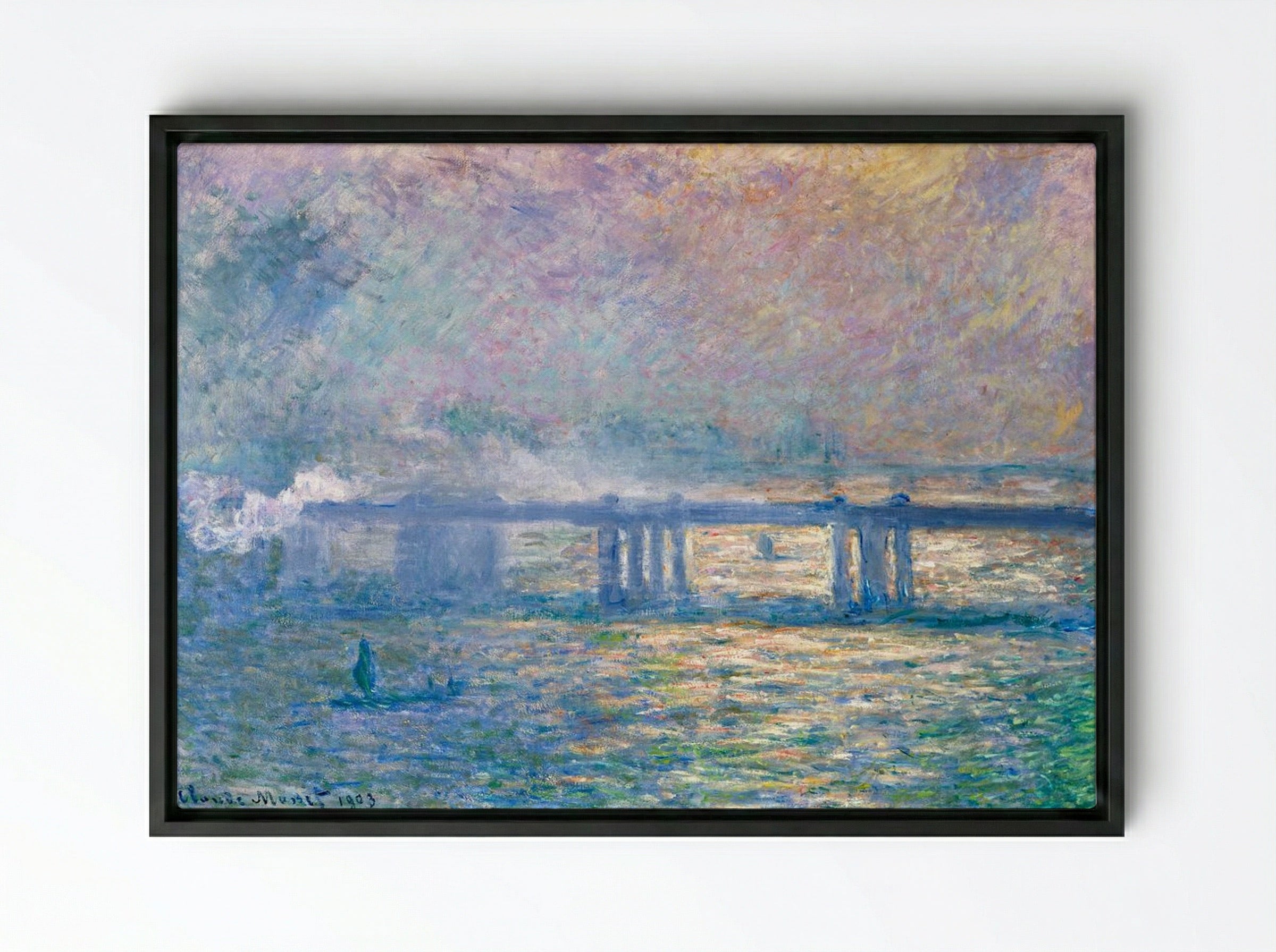 Charing Cross Bridge - Claude Monet - Framed Canvas Black