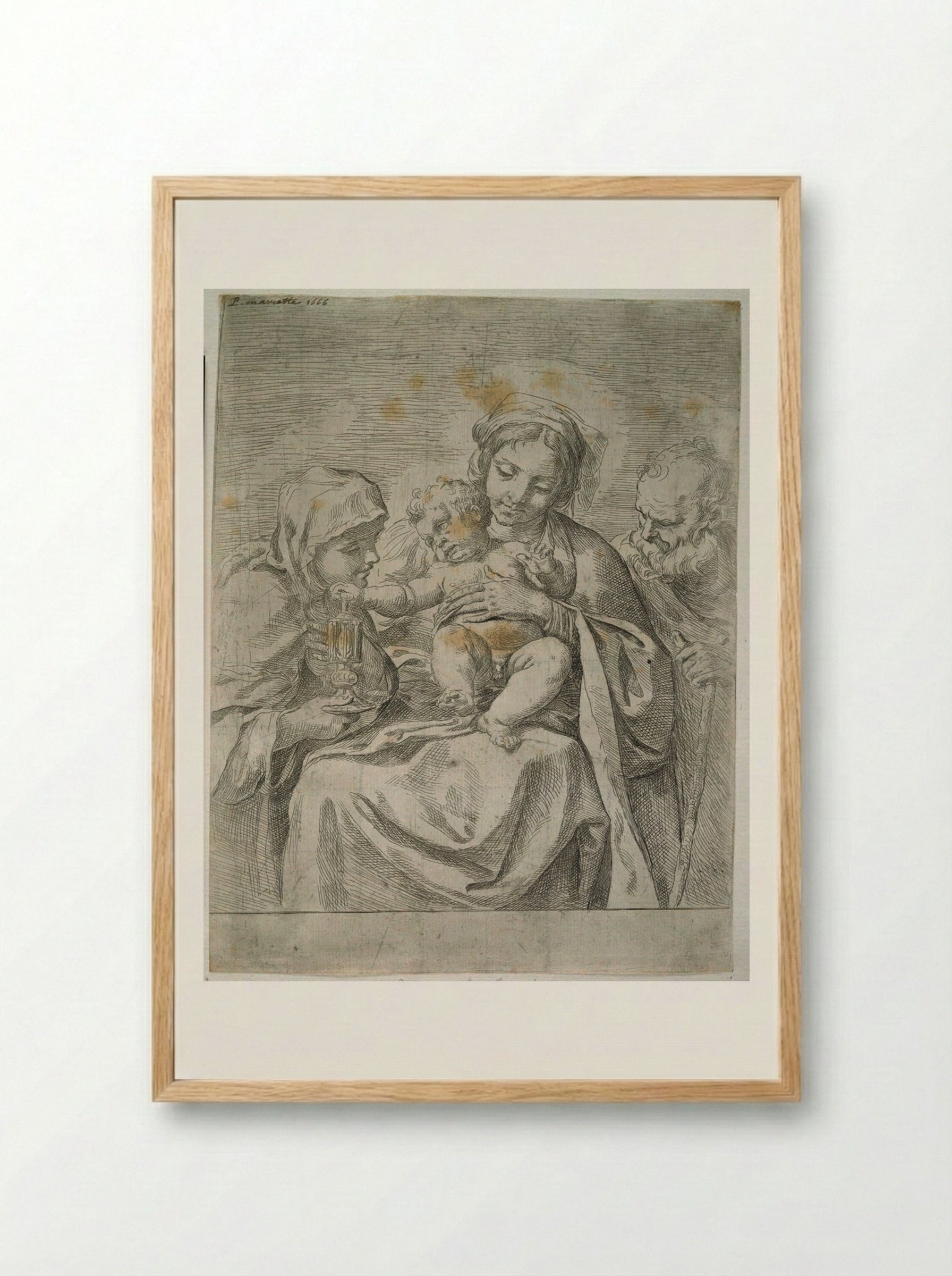 Holy Family with Saint Clare - Guido Reni - Framed Print Wood