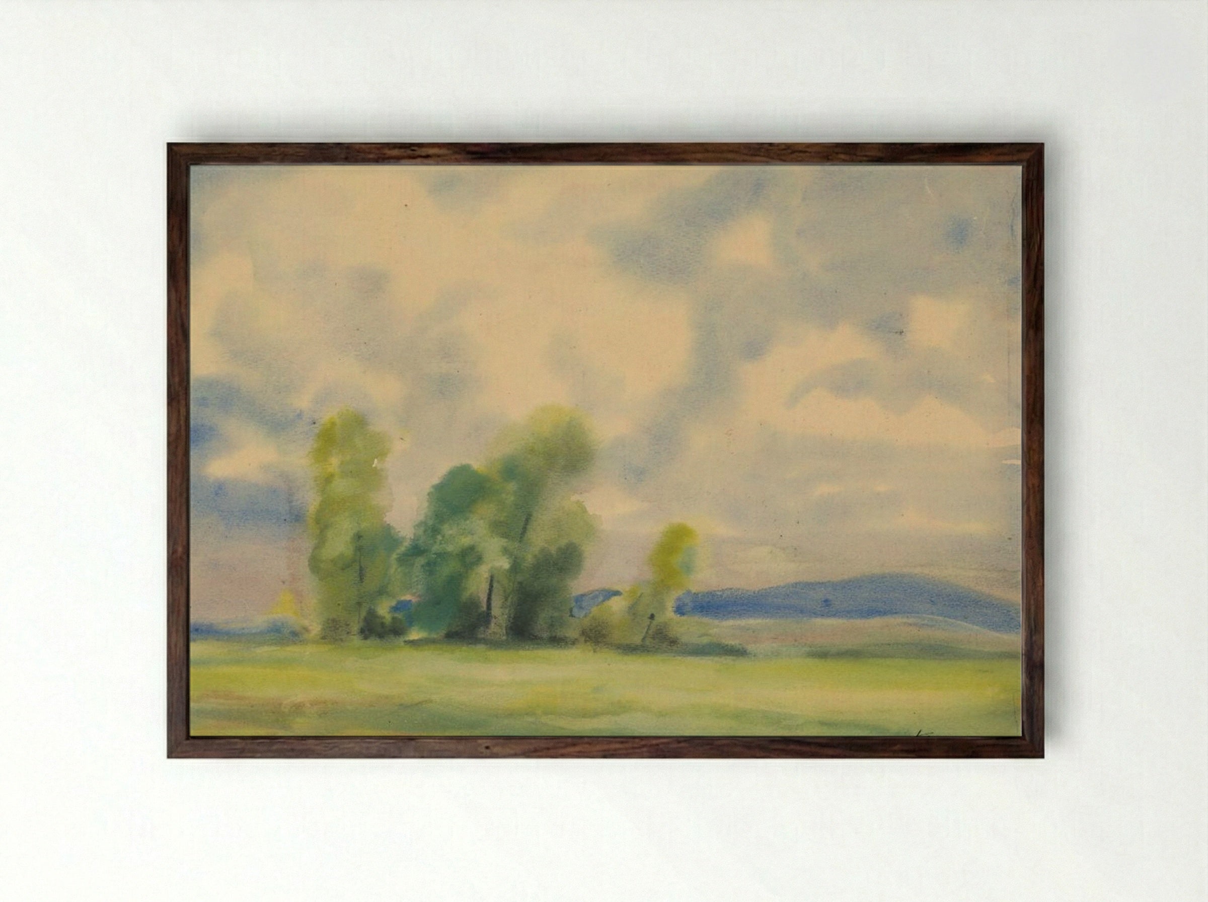 Landscape with Trees and Cloudy Sky - Zolo Palugyay - Framed Print Dark Wood
