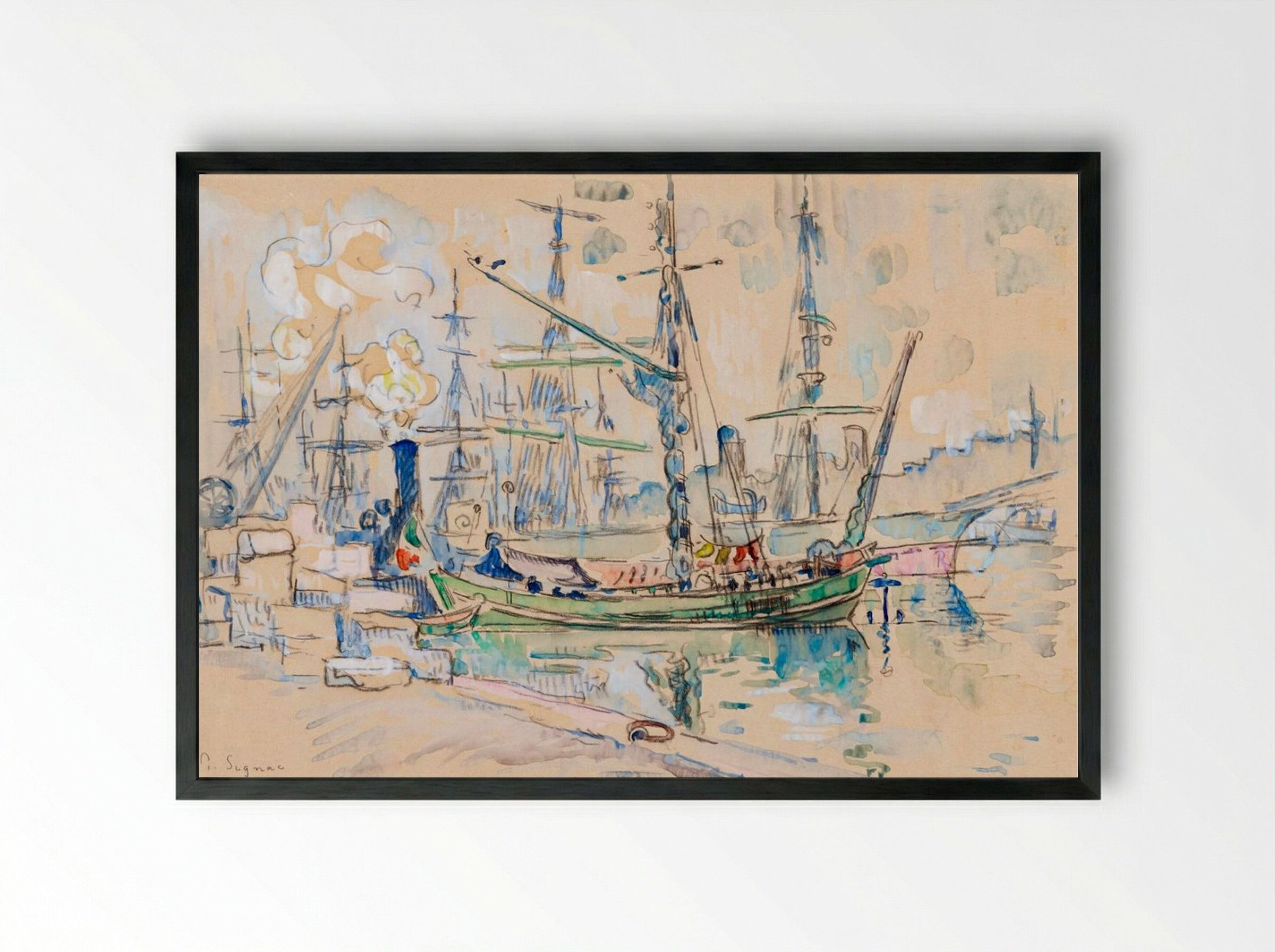 Marseille Harbour - Paul Signac - Framed Print Black