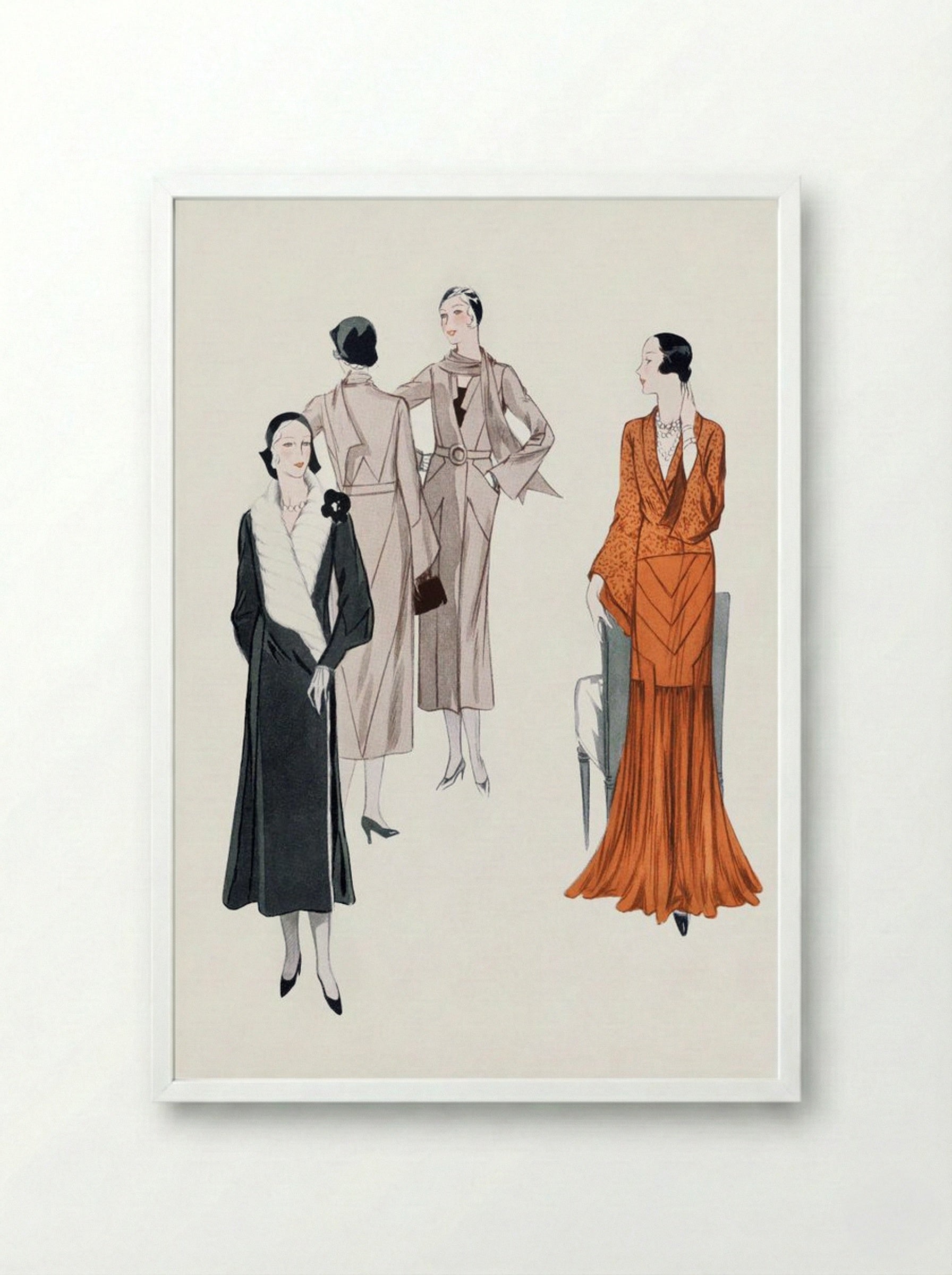 Dresses with Shawl Collars - Paul Brion - Framed Print White
