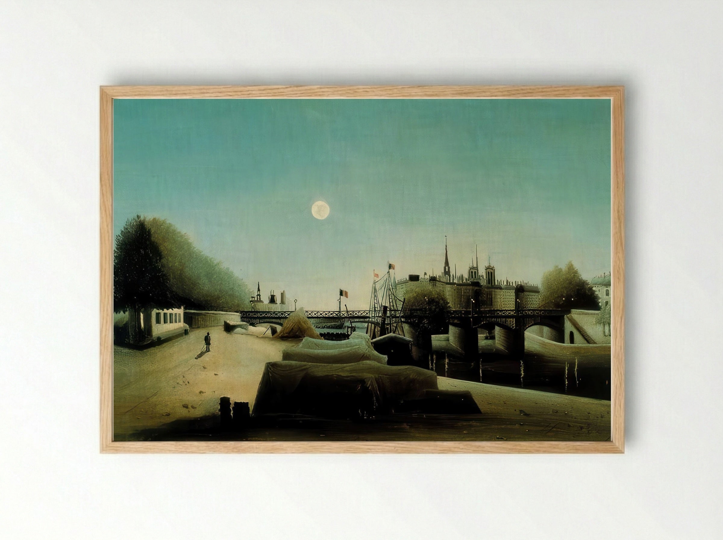 A View of the Île Saint Louis from Port Saint Nicolas at Evening by Henri Rousseau – Naïve Art Paris River Scene Print - Framed Print Wood