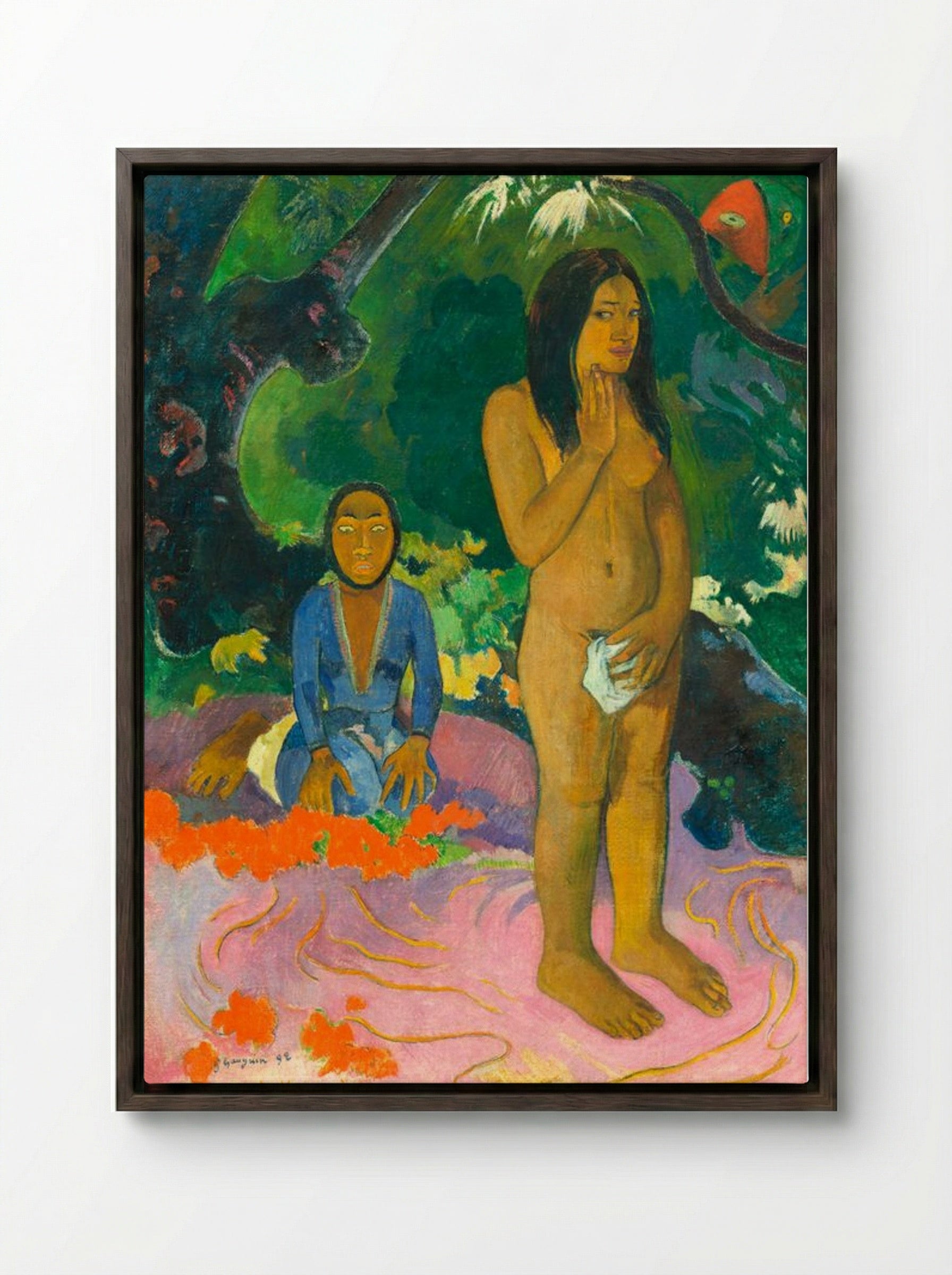 Words of the Devil - Paul Gauguin - Framed Canvas Dark Wood