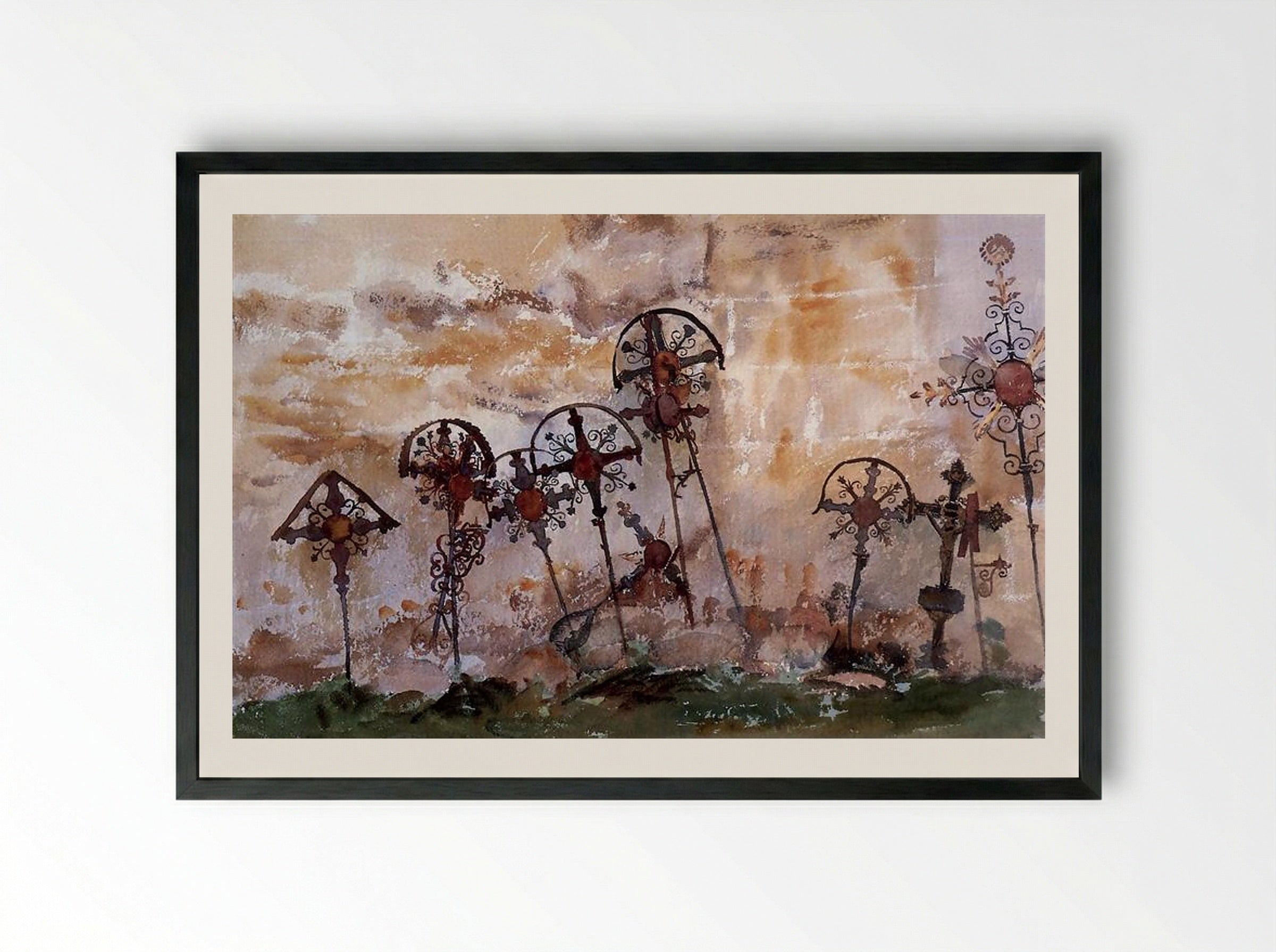 Graveyard in the Tyrol - John Singer Sargent - Framed Print Black