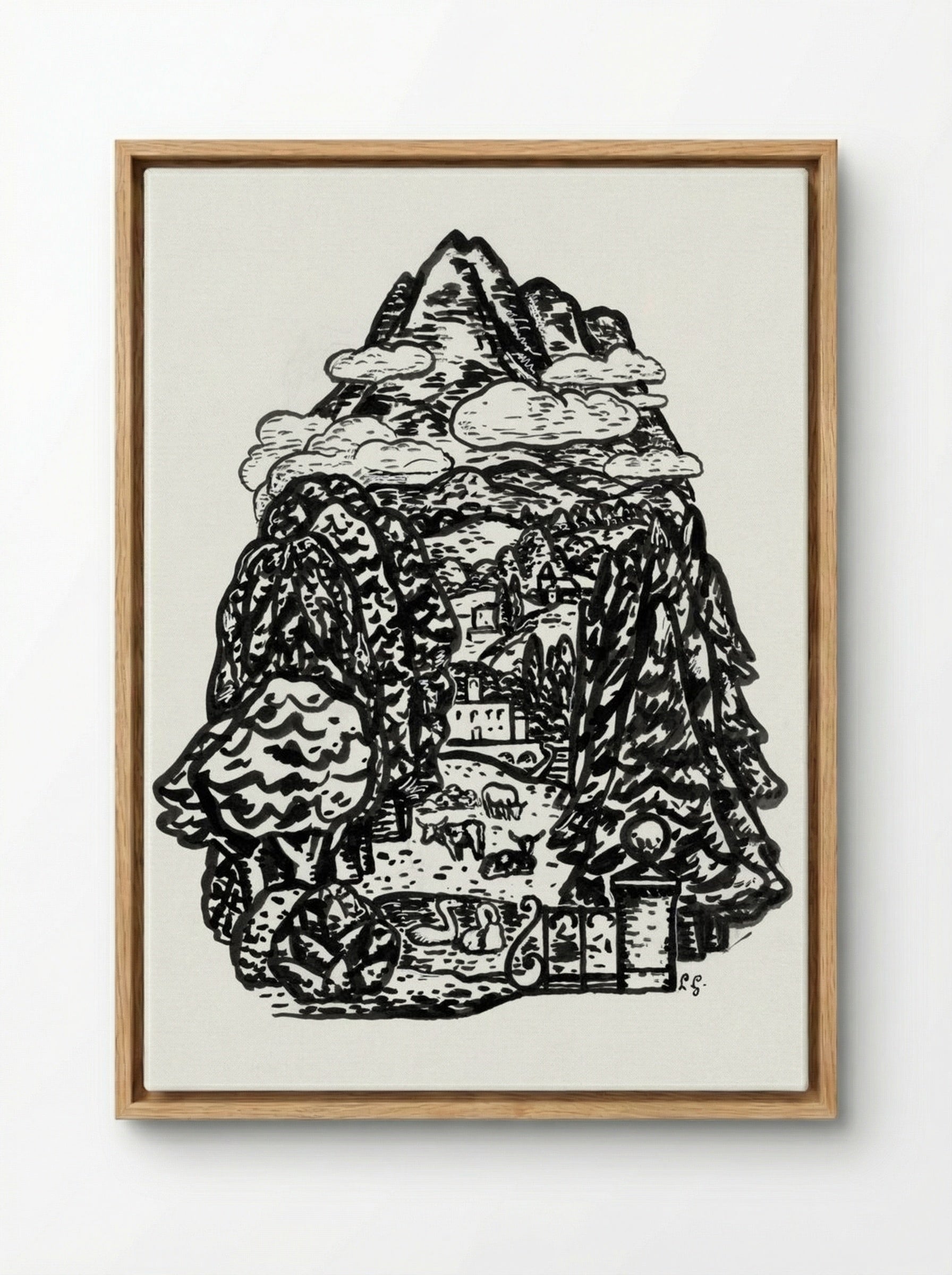 Mountain Landscape with Cows and Swans - Leo Gestel - Framed Canvas Wood