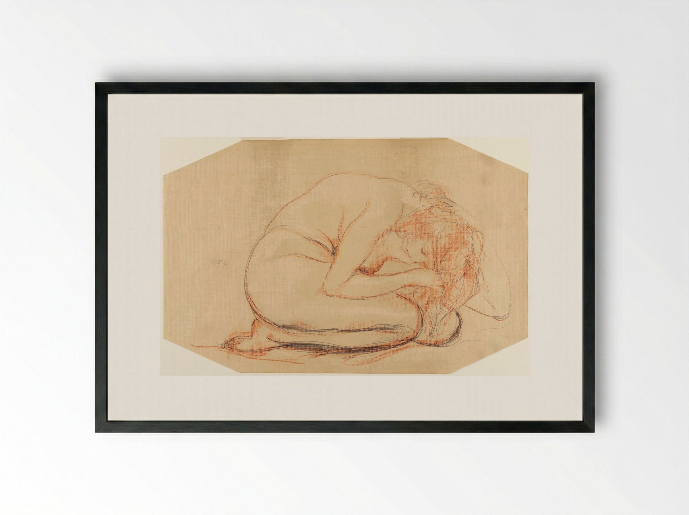 Kneeling Girl - Gustav Klimt - Framed Print Black