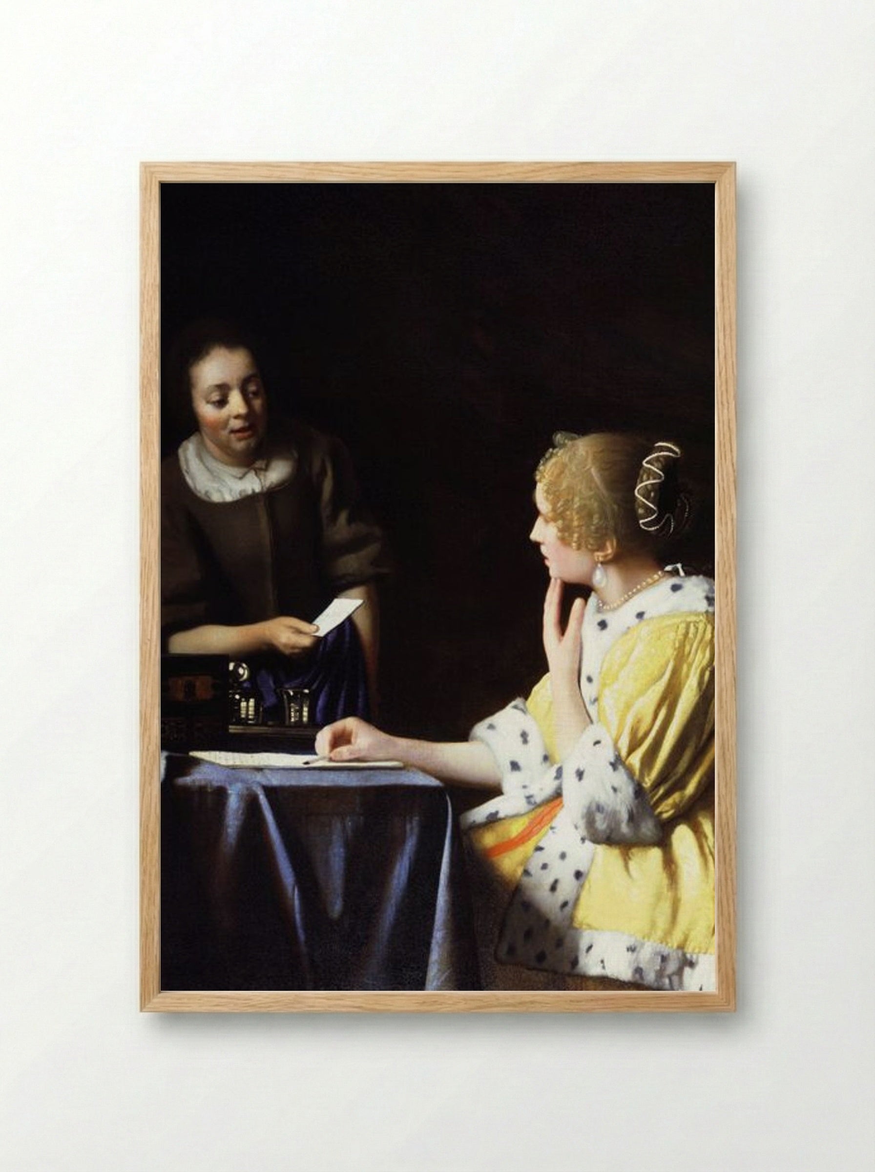 Mistress and Maid - Johannes Vermeer - Framed Print Wood