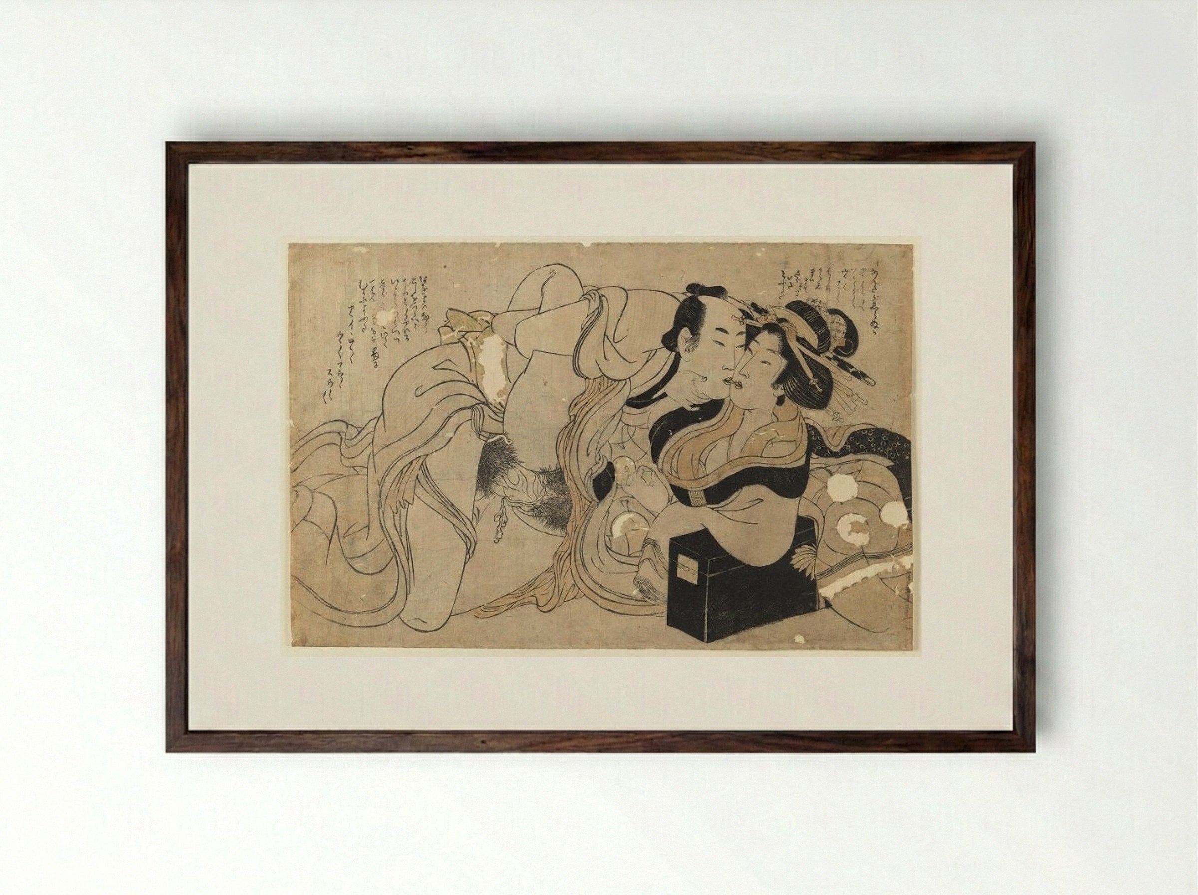 Amorous Couple - Kitagawa Utamaro - Framed Print Dark Wood
