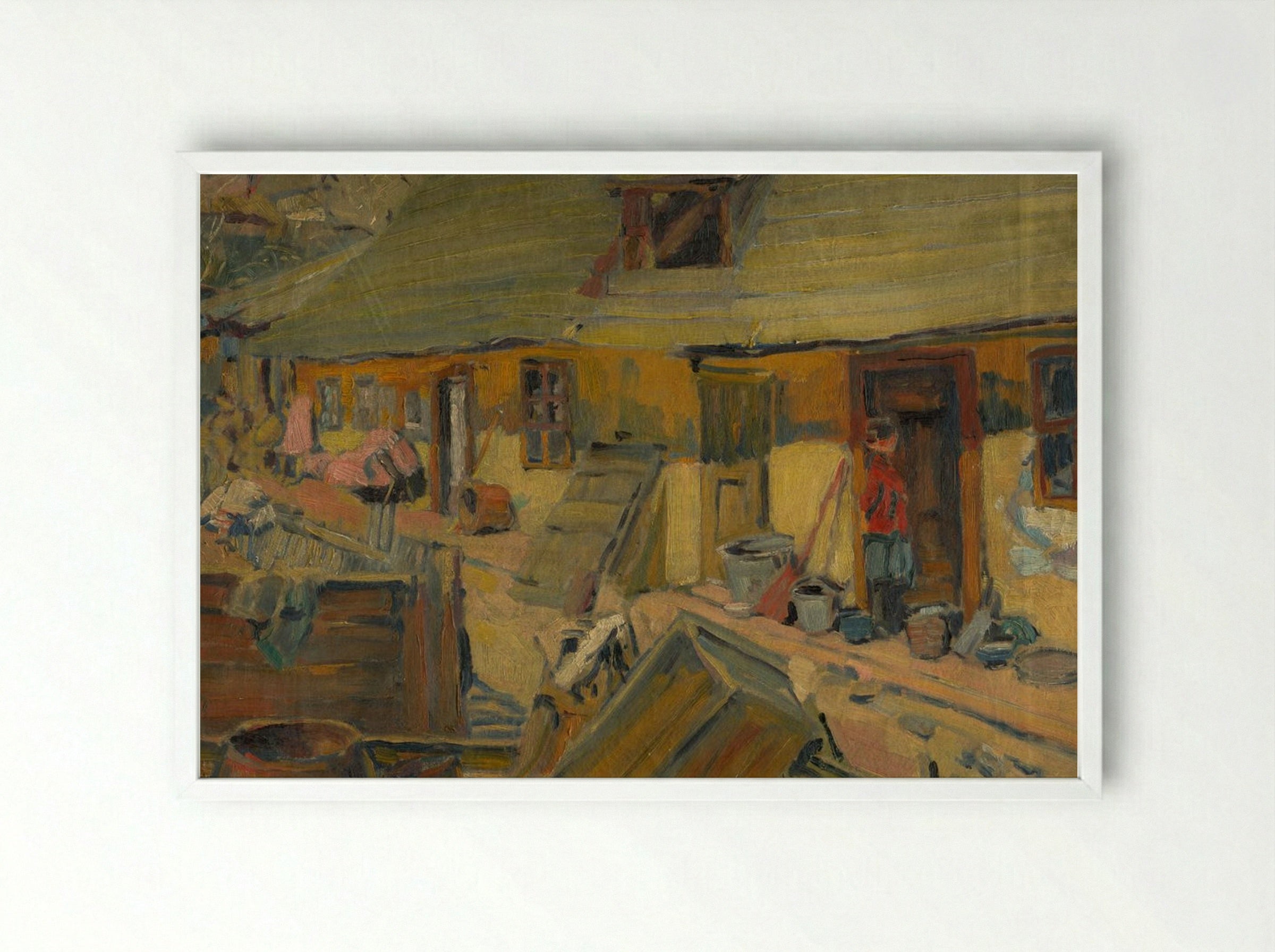 Peasant Yard - Konstantin Bauer - Framed Print White