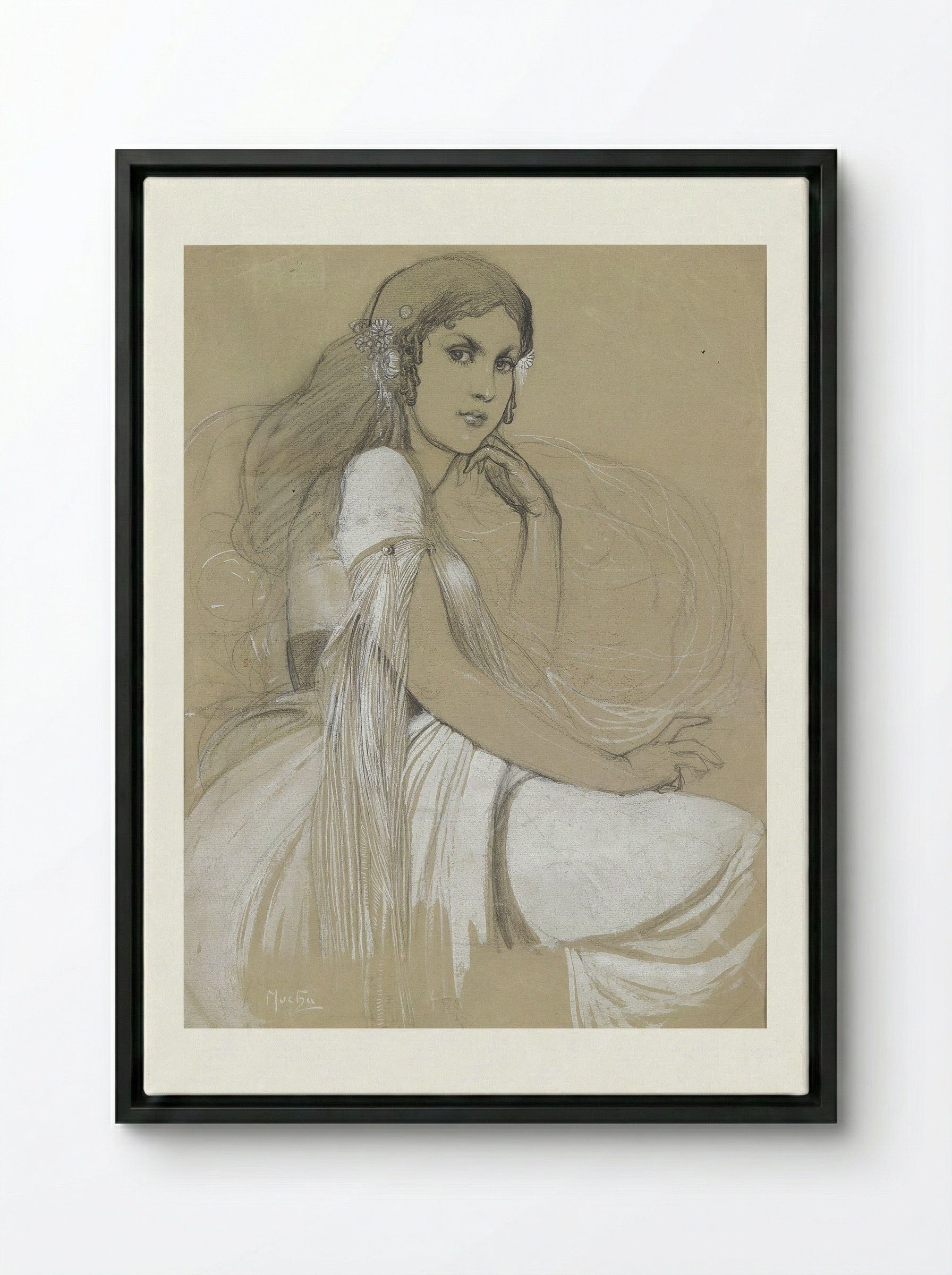 Depicted person Jaroslava Mucha, the artist's daughter - Alphonse Mucha - Framed Canvas Black