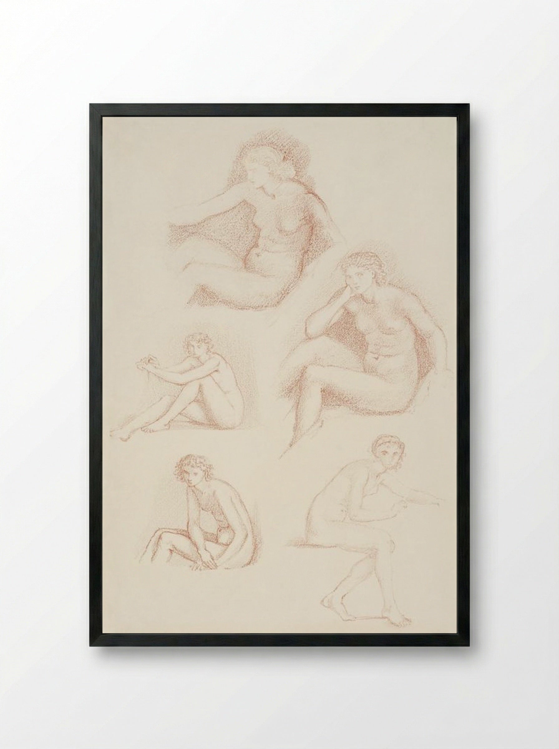 Female Nude: Five Studies of a Seated Girl - Edward Burne-Jones - Framed Print Black