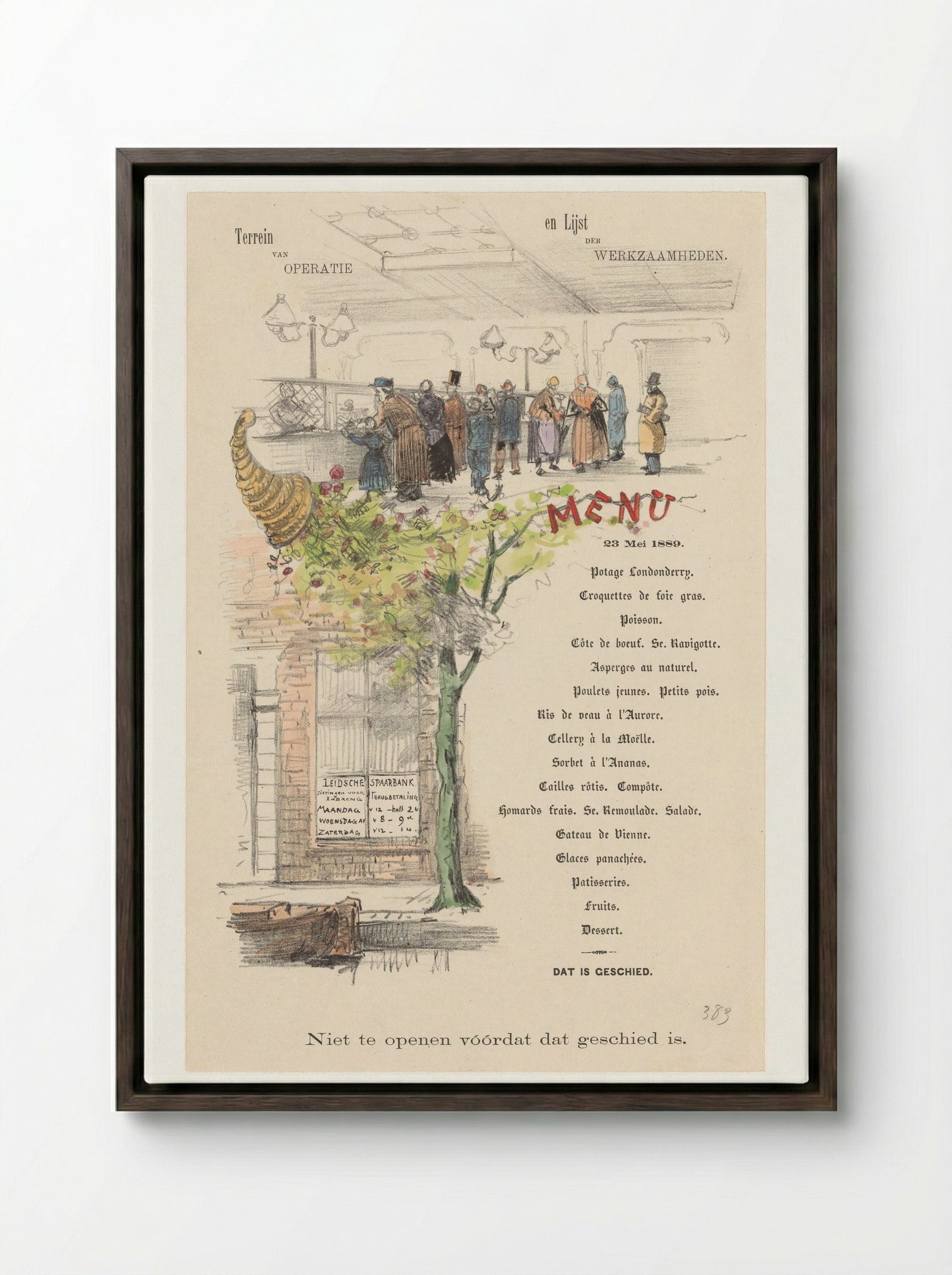 Menu for the Leidsche Spaarbank - Theo van Hoytema - Framed Canvas Dark Wood