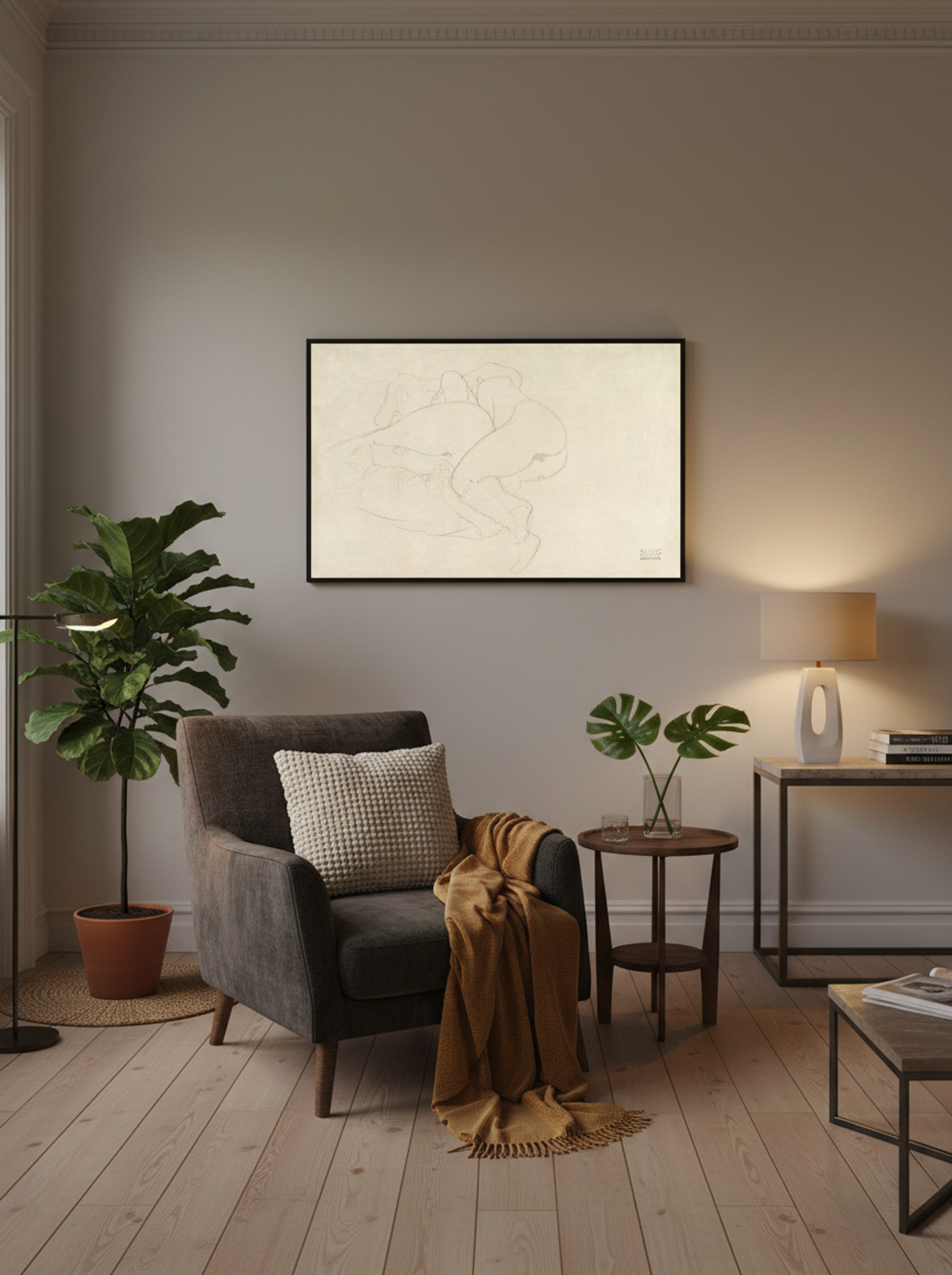 Two Women Friends Reclining (Study) - Gustav Klimt - Lifestyle