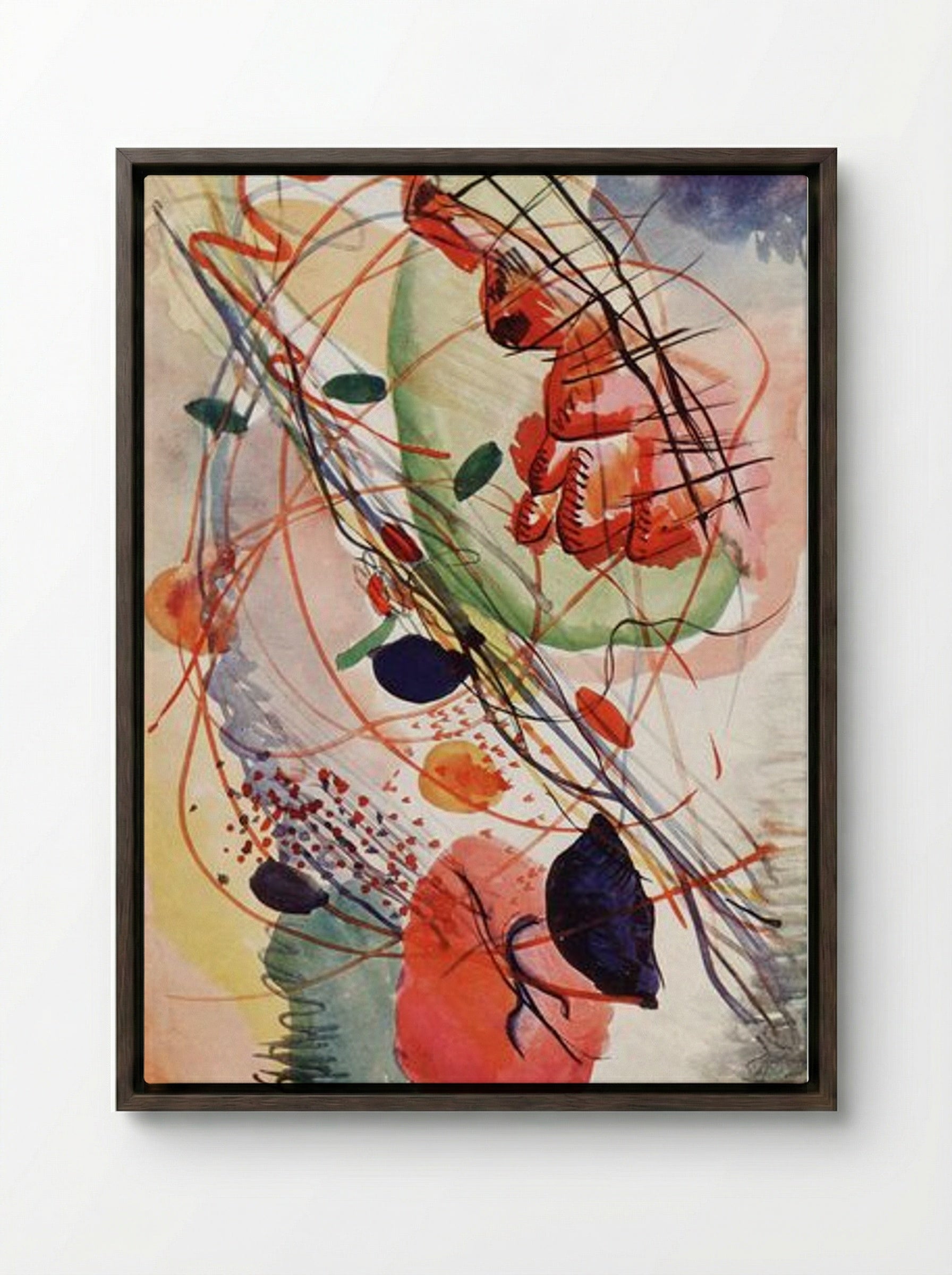 Untitled (Abstract Composition, Watercolour) - Wassily Kandinsky - Framed Canvas Dark Wood