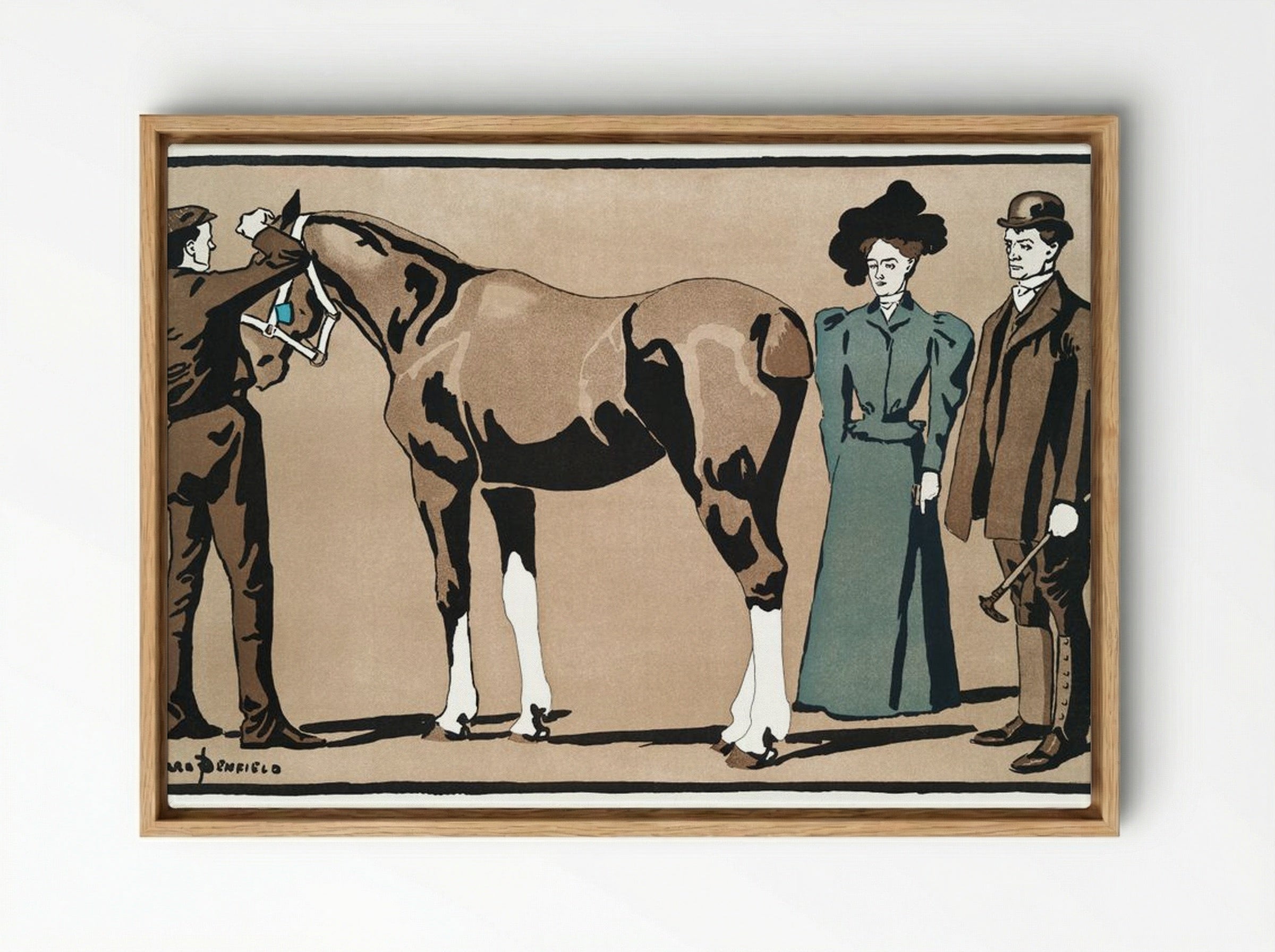 People and Horse - Edward Penfield - Framed Canvas Wood
