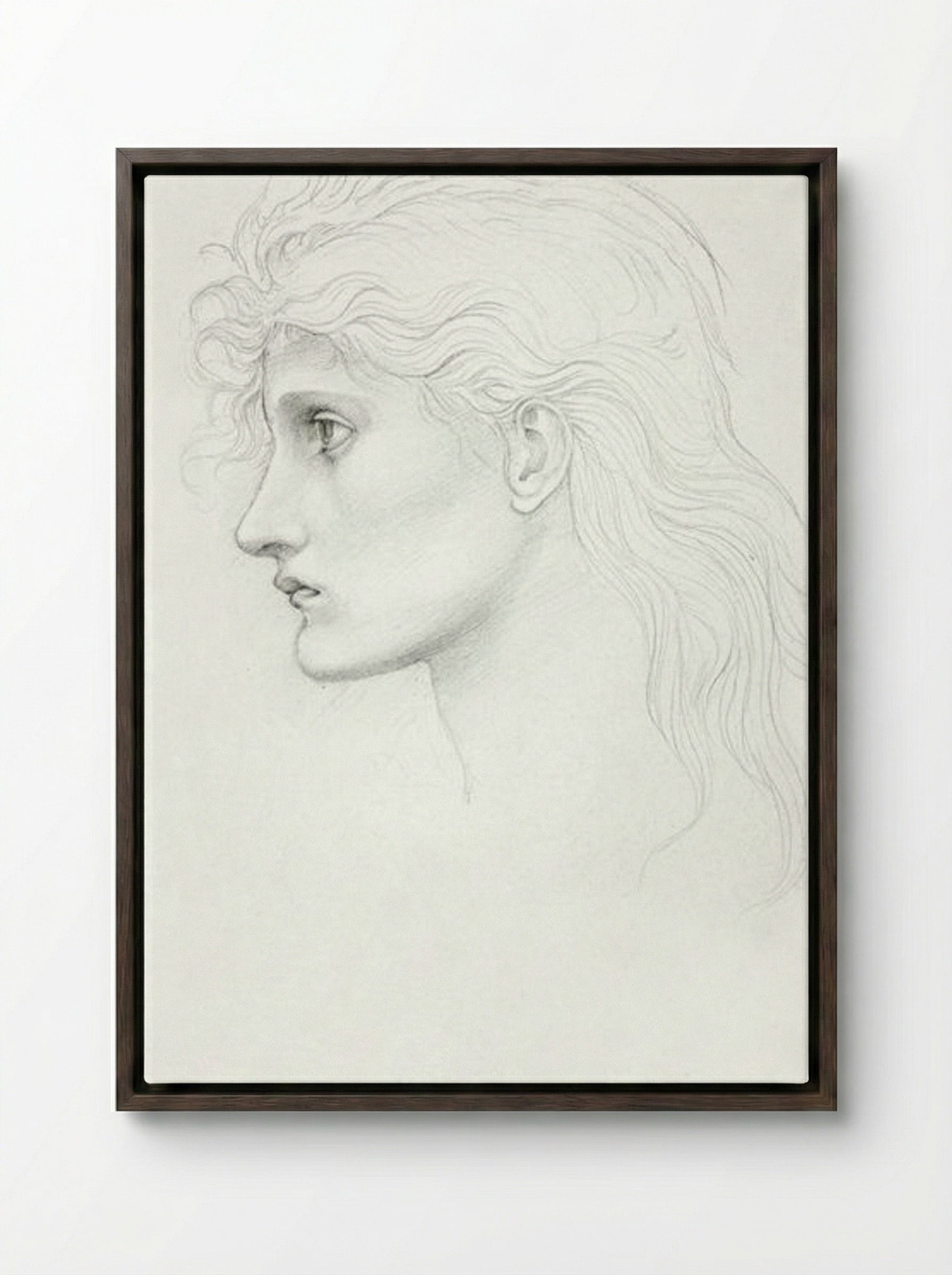 Head of Girl Facing Left - Edward Burne-Jones - Framed Canvas Dark Wood