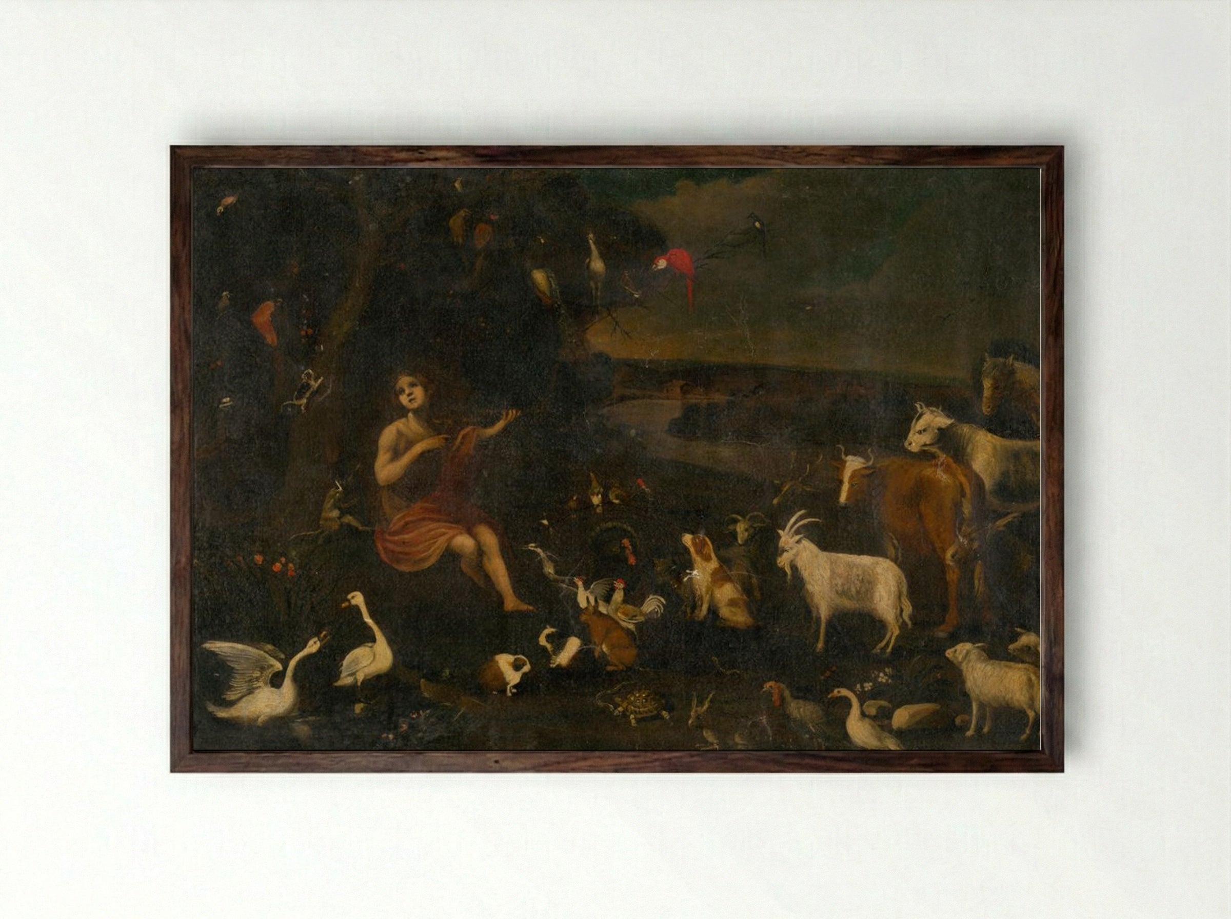 Orpheus Charming the Animals - Roelant Savery - Framed Print Dark Wood