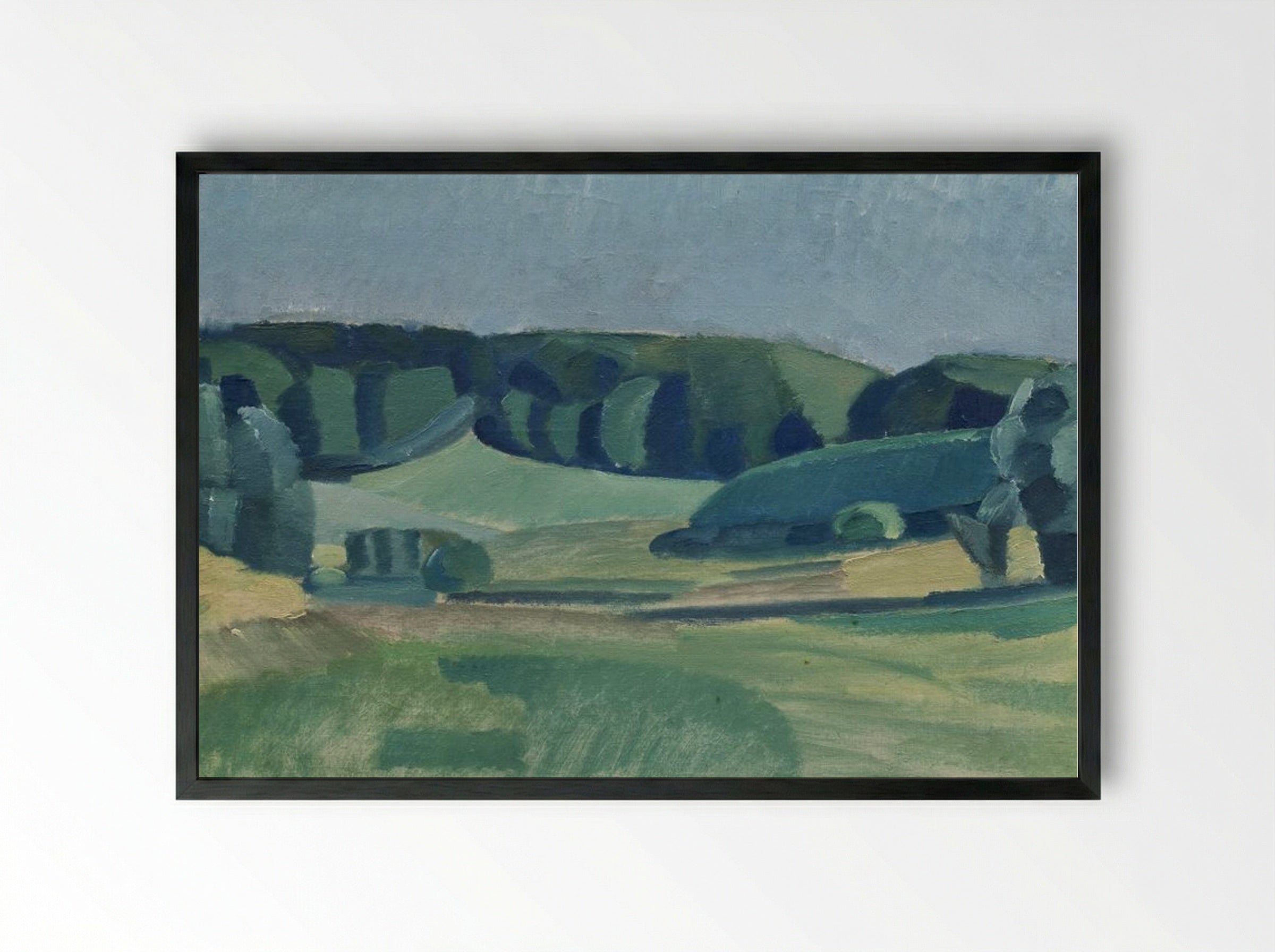 Landscape with Green Fields - Harald Giersing - Framed Print Black