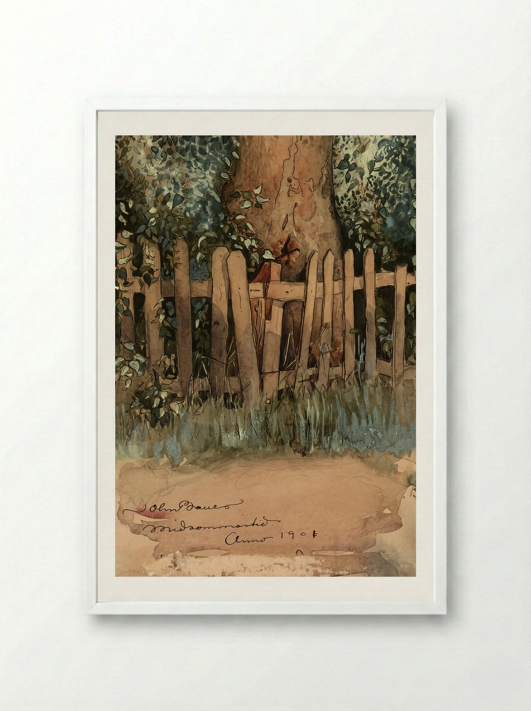 Midsummer Time - John Bauer - Framed Print White