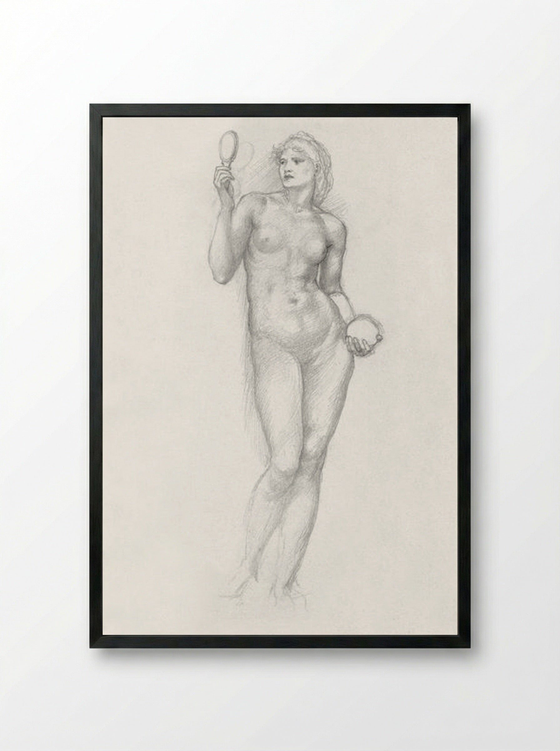 Nude Female Figure with Mirror - Edward Burne-Jones - Framed Print Black