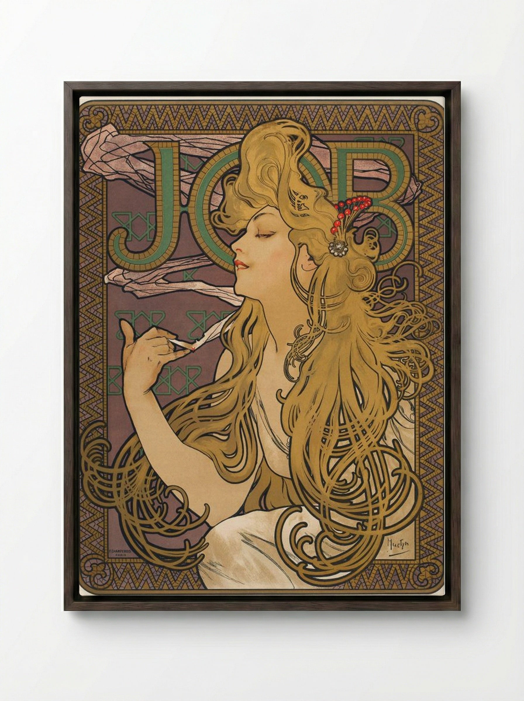 Job - Alphonse Mucha - Framed Canvas Dark Wood
