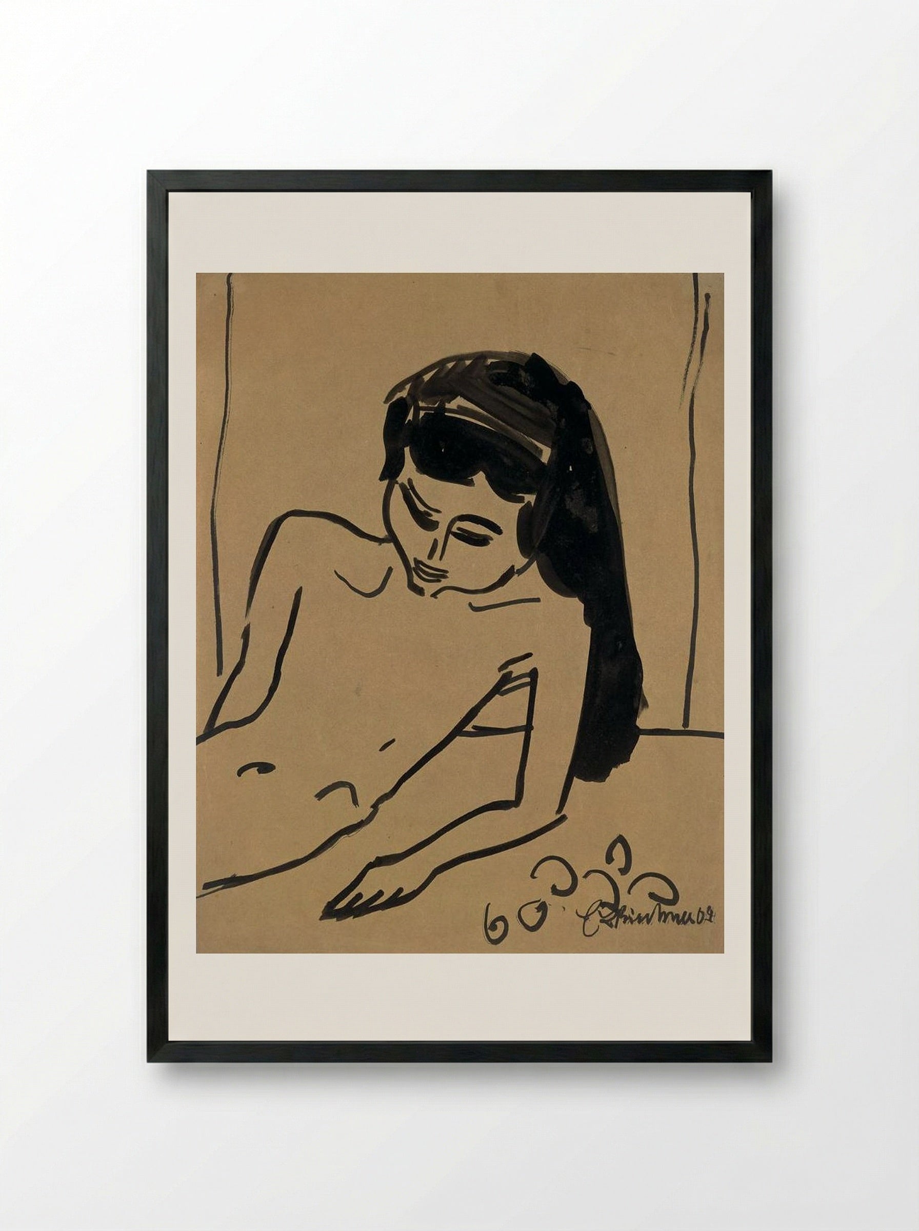 Girl with Long Hair - Ernst Ludwig Kirchner - Framed Print Black