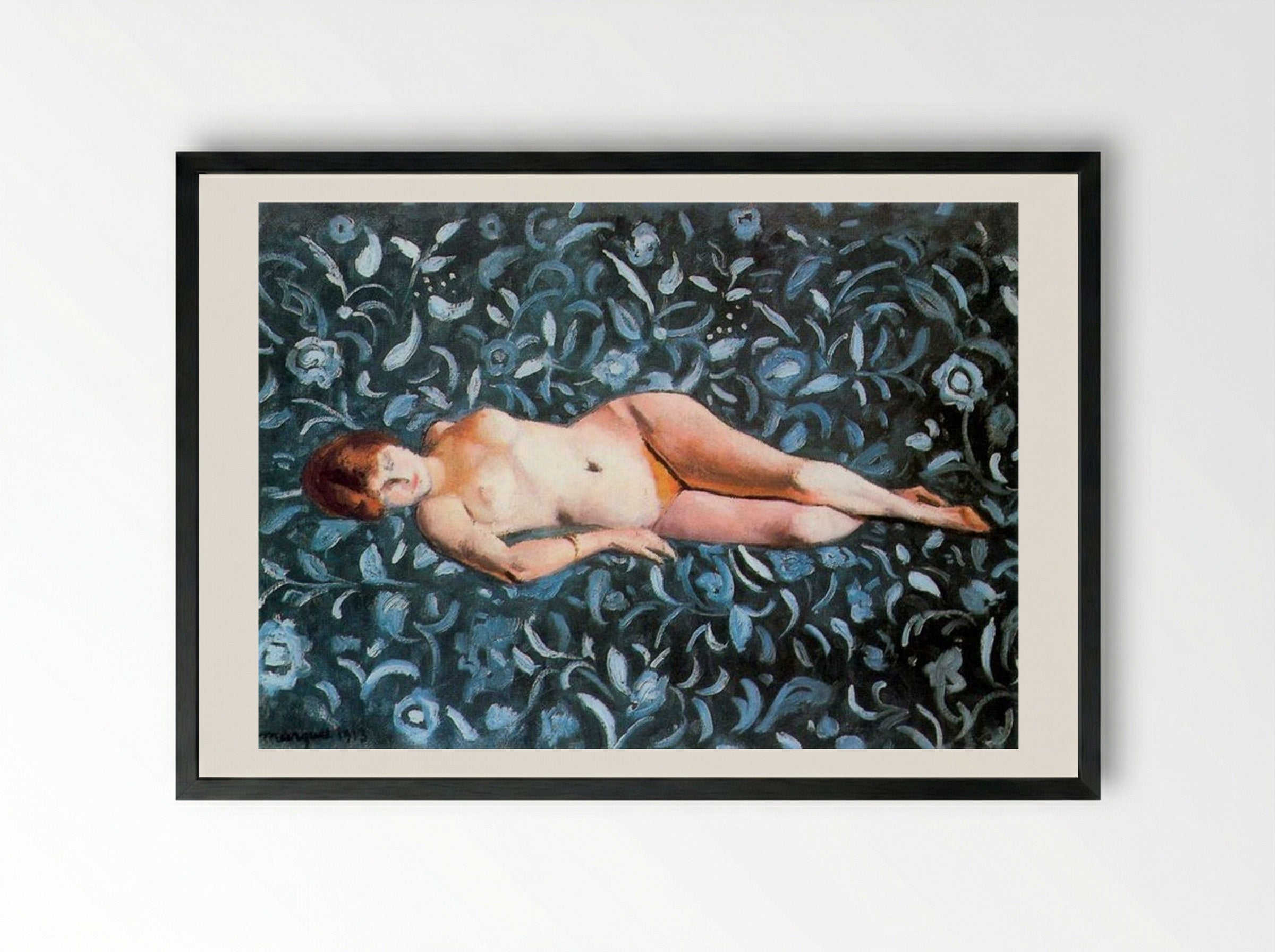 Nude on a Blue Background - Albert Marquet - Framed Print Black