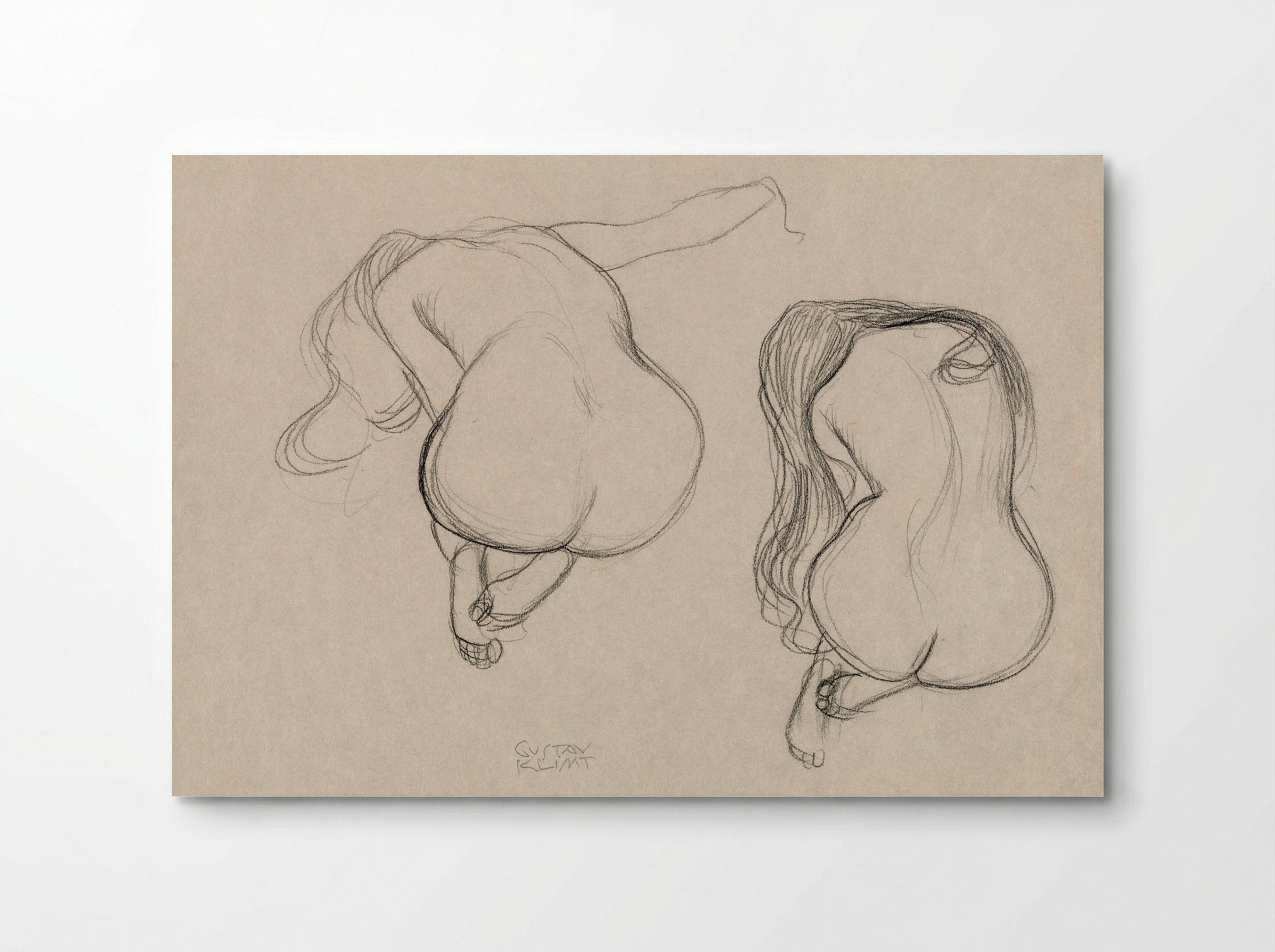 Two Studies of a Seated Nude with Long Hair - Gustav Klimt - Poster