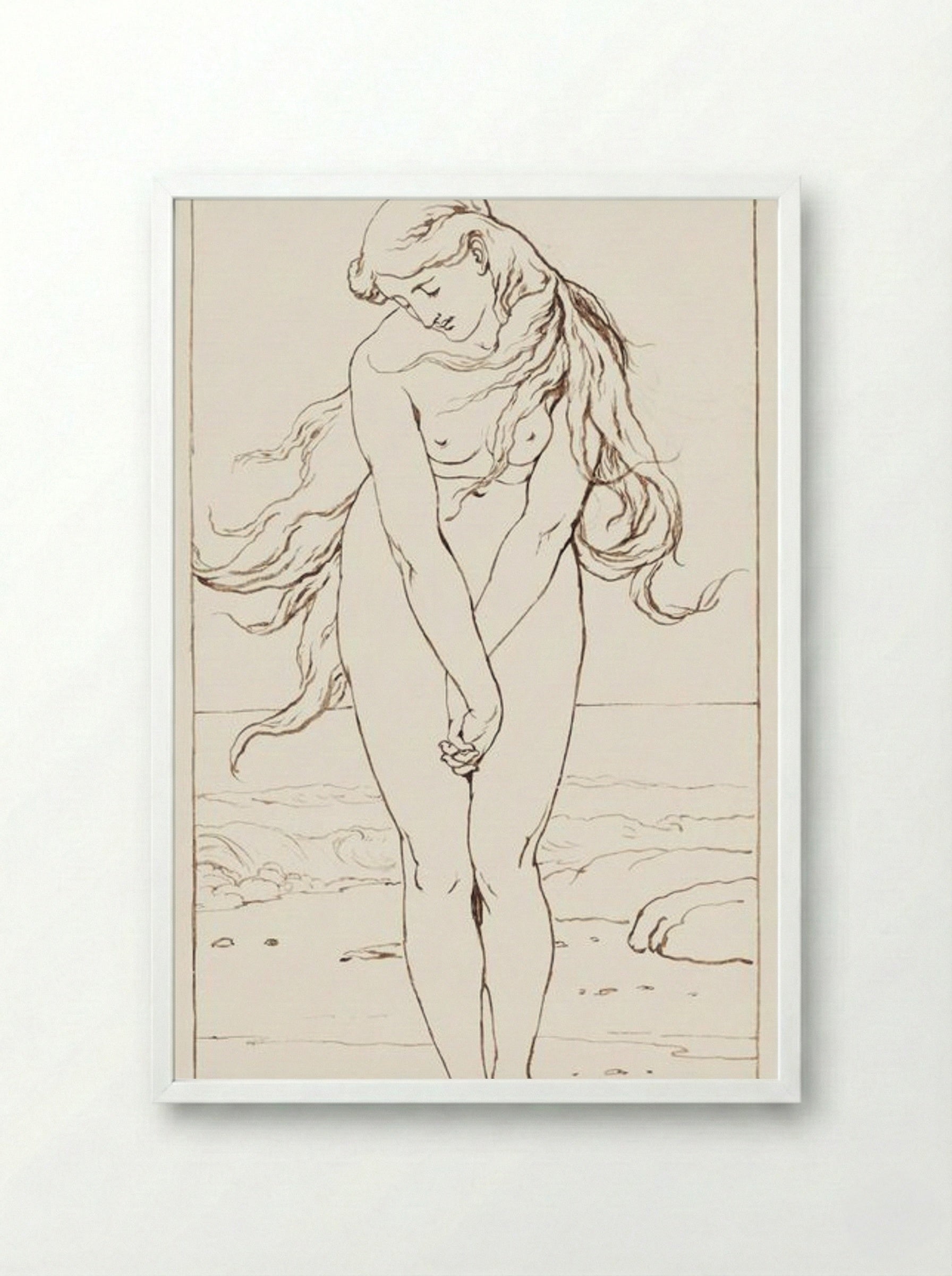 Standing Nude with Crossed Arms - John Dawson Watson - Framed Print White