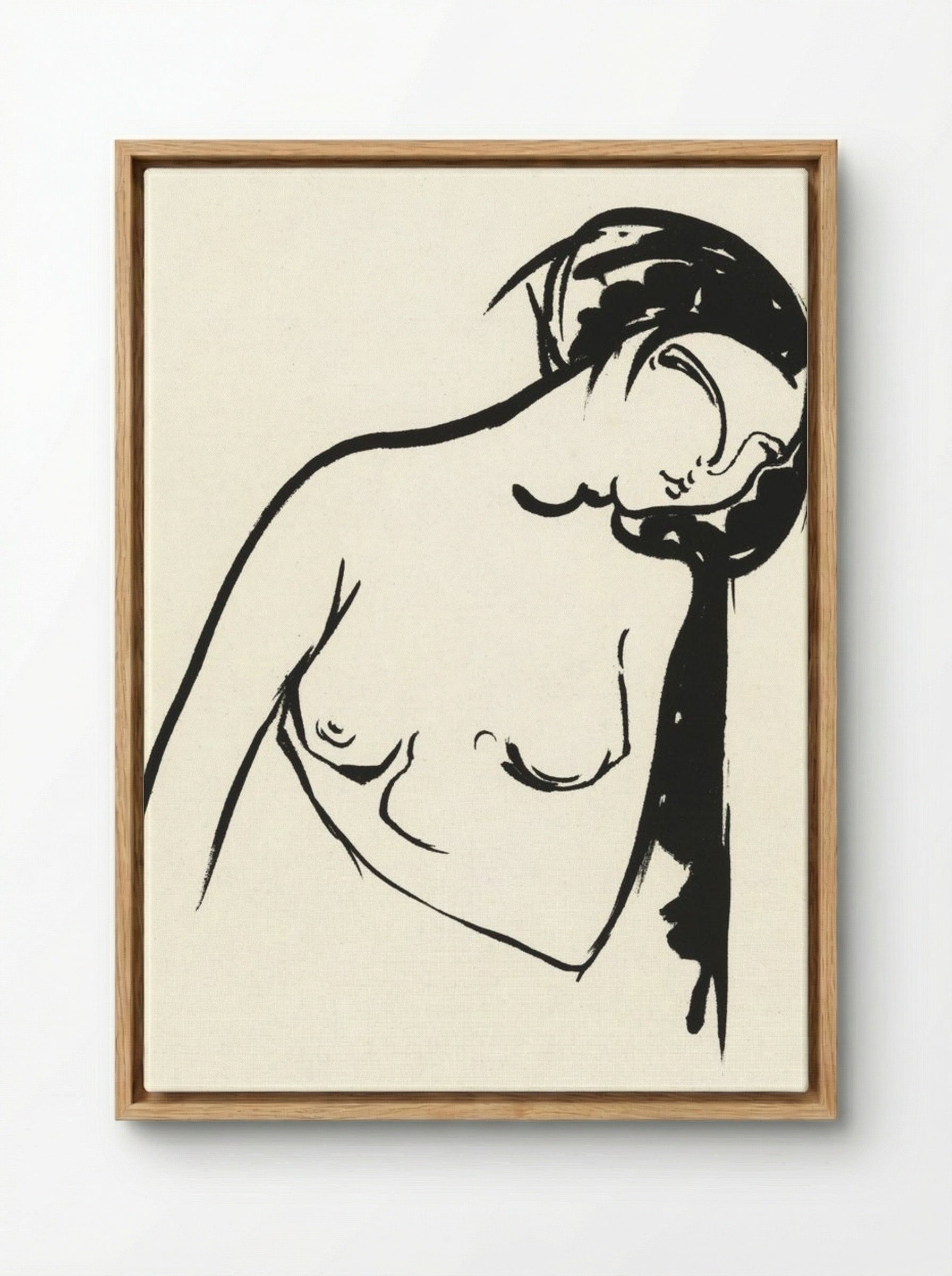 Naakte vrouw die haar borst aanraakt (Nude Woman Touching Her Breast) - Henri Jonas - Framed Canvas Wood