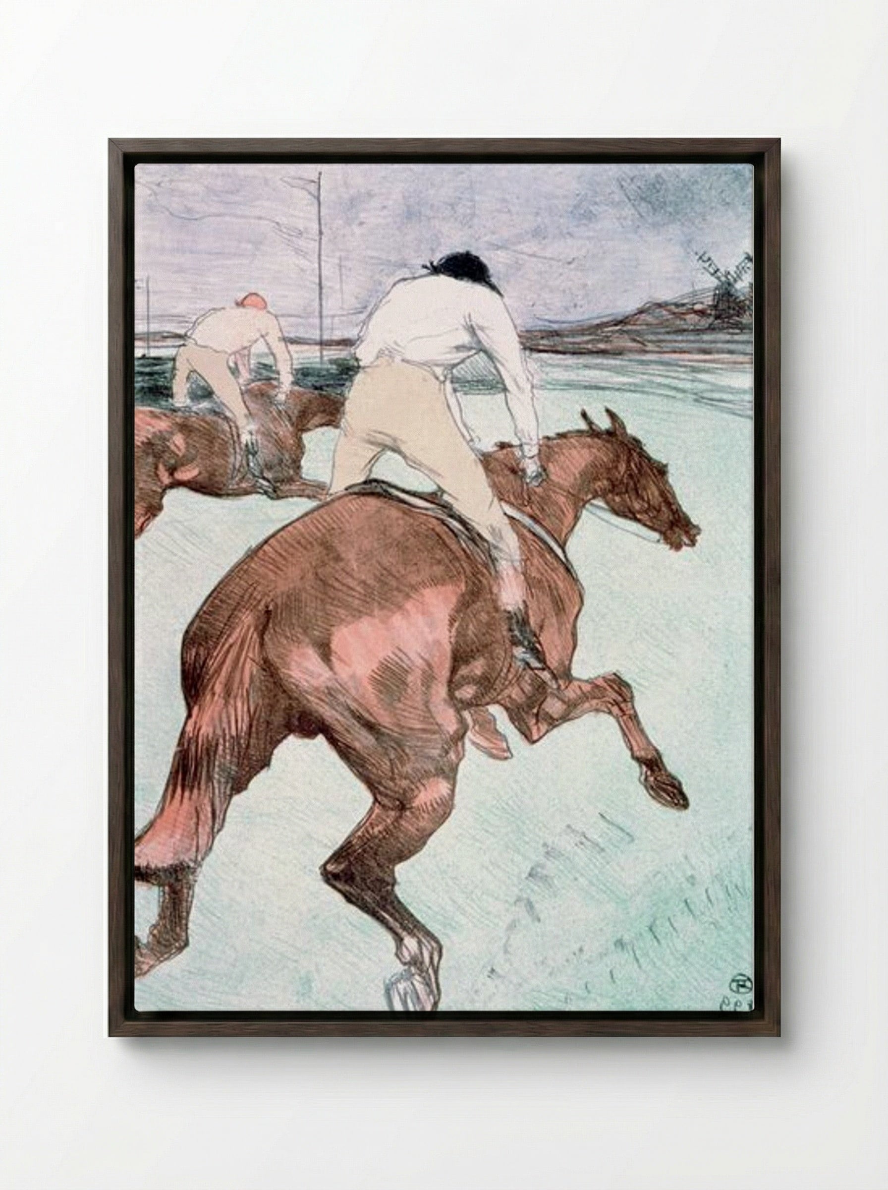 The Jockey - Henri de Toulouse-Lautrec - Framed Canvas Dark Wood